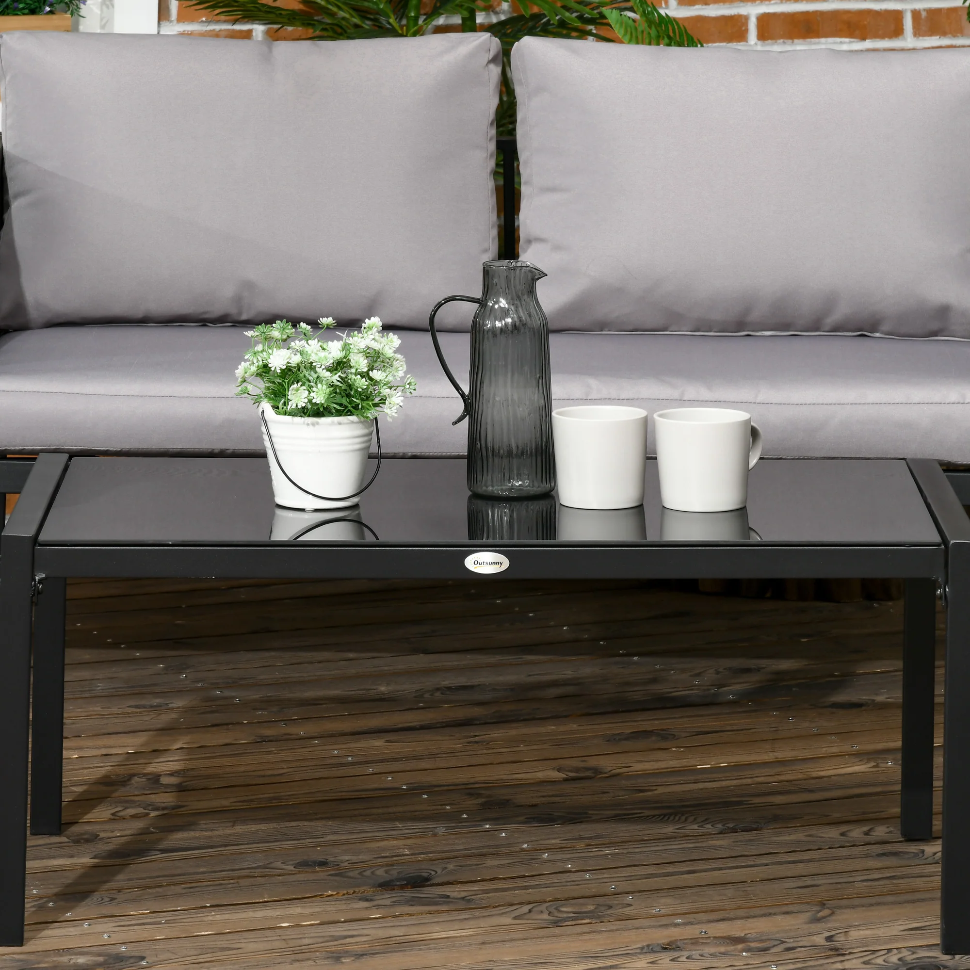 Outsunny 4 Piece Garden Sofa Set w/ Tempered Glass Coffee Table Padded Cushions - Image 8