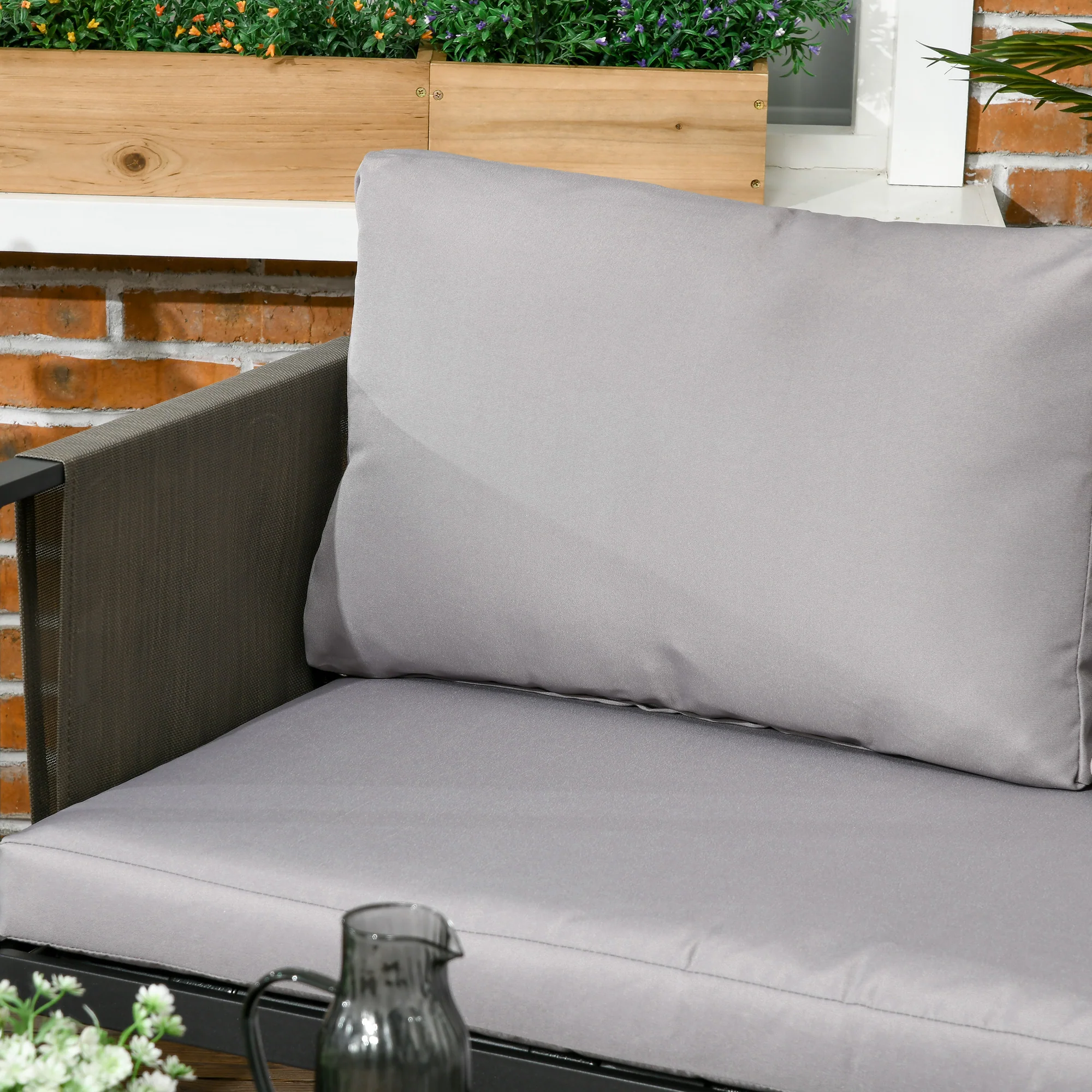 Outsunny 4 Piece Garden Sofa Set w/ Tempered Glass Coffee Table Padded Cushions - Image 9