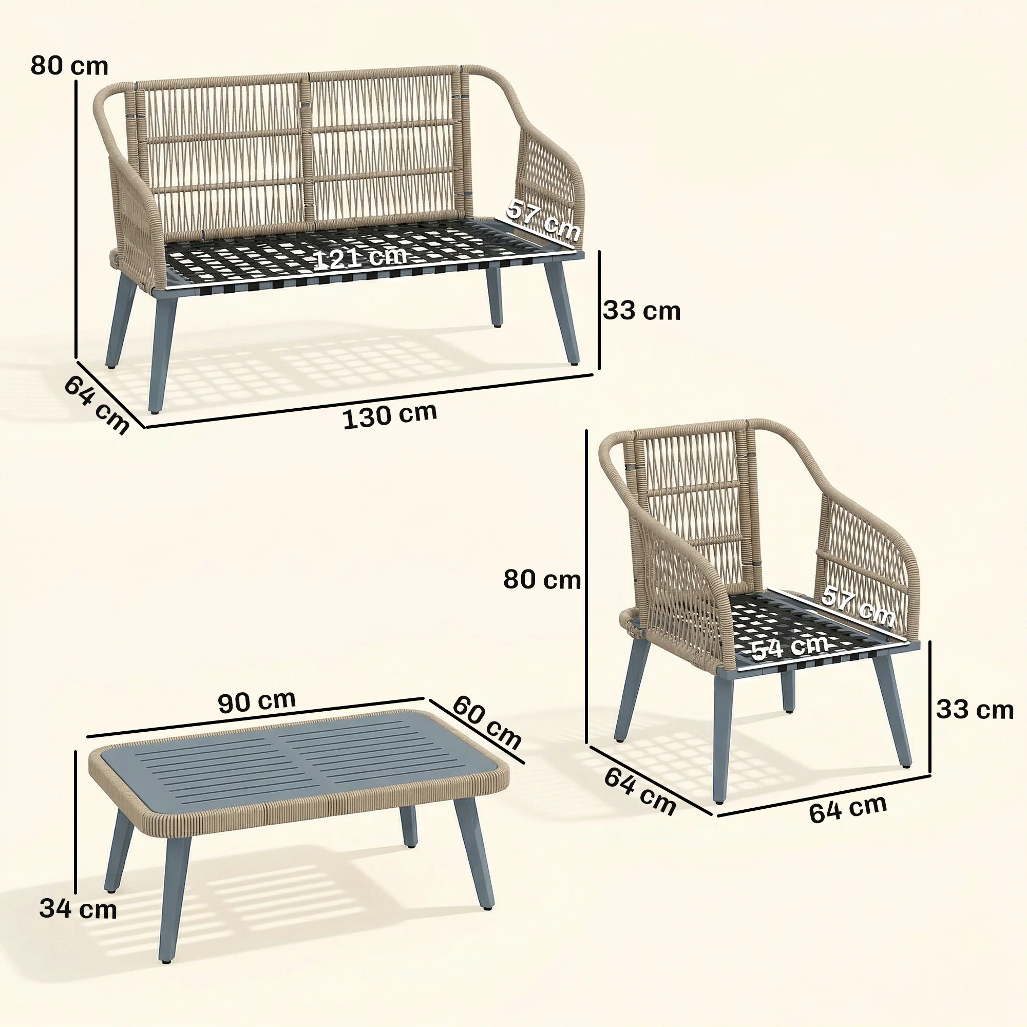 Outsunny 4 Piece Rattan Garden Furniture Set w/ Thick Cushions, Grey - Image 5