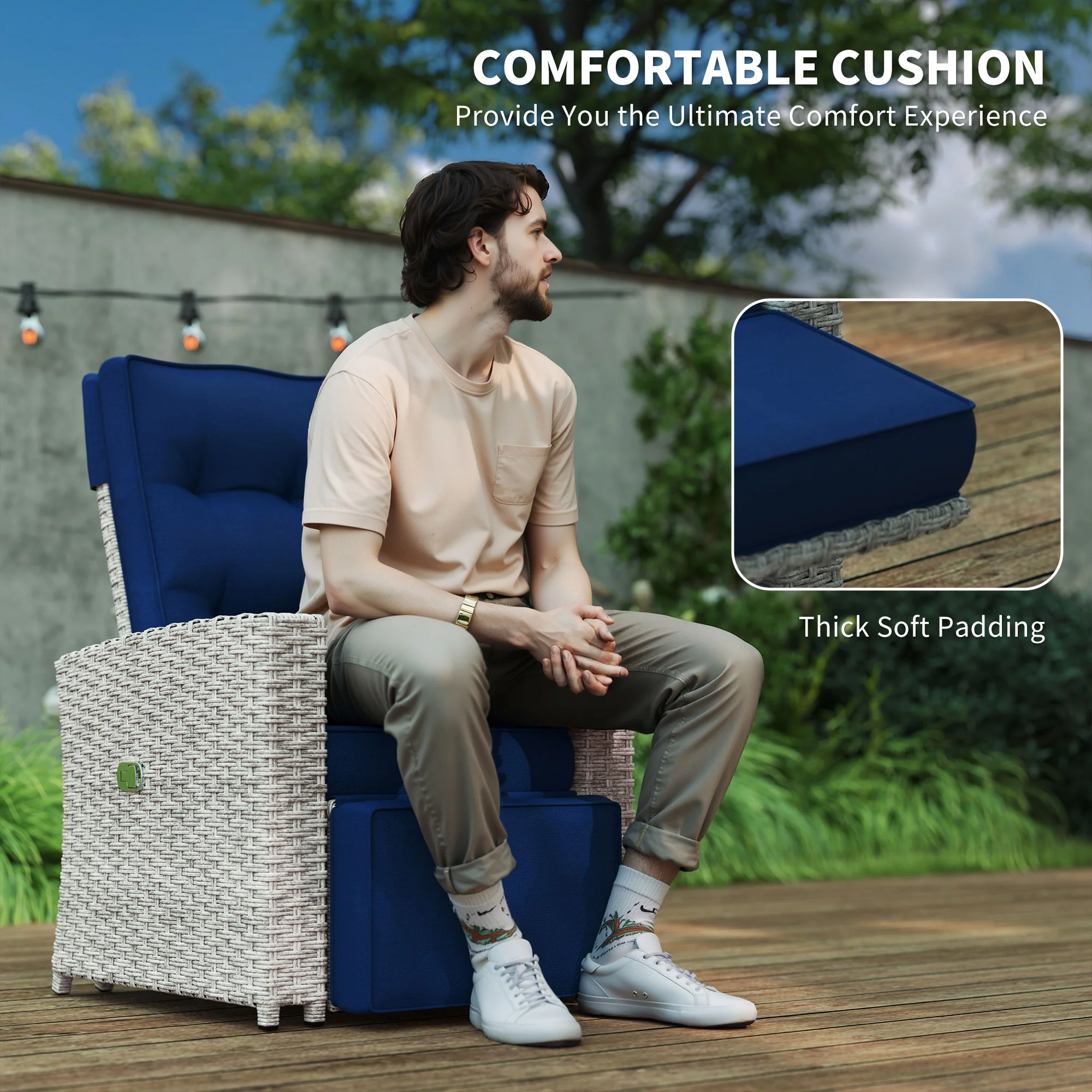 Outsunny 4 Piece Rattan Garden Furniture Set with Sofa, Glass Table, Blue - Image 4