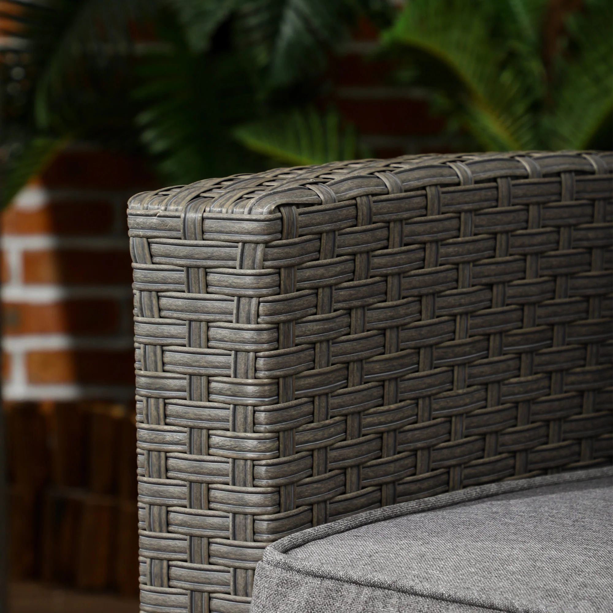 Outsunny 4 Piece Rattan Garden Furniture Set with Sofa, Glass Table, Grey - Image 7