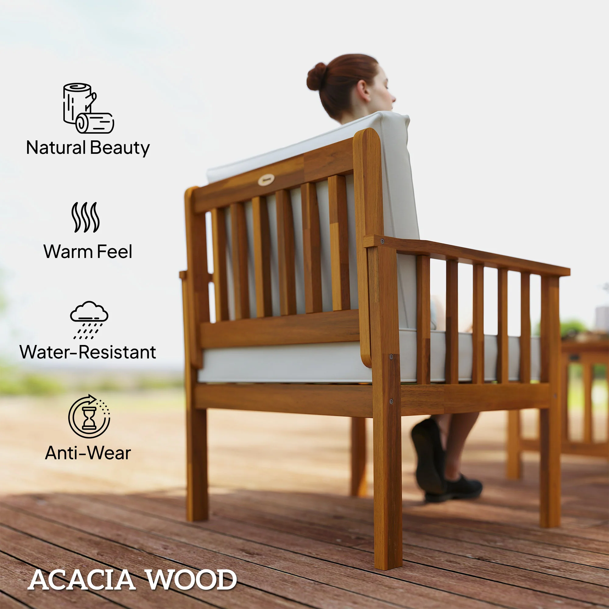 Outsunny 4 Seater Acacia Wood Patio Conversation Set Slatted Design Teak - Image 4