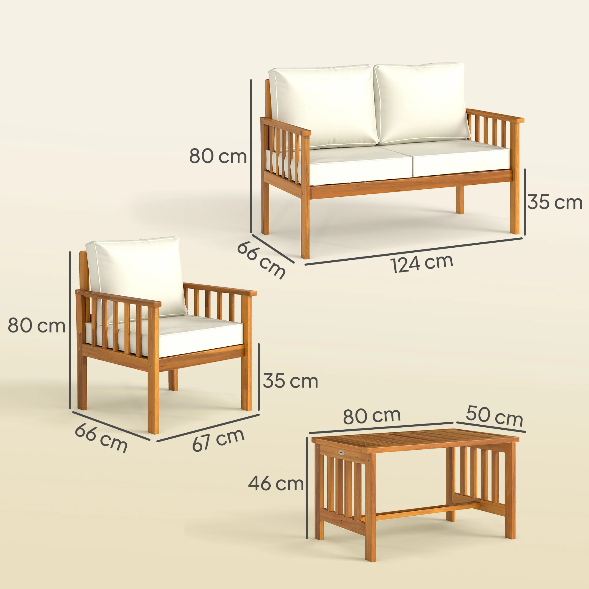 Outsunny 4 Seater Acacia Wood Patio Conversation Set Slatted Design Teak - Image 5