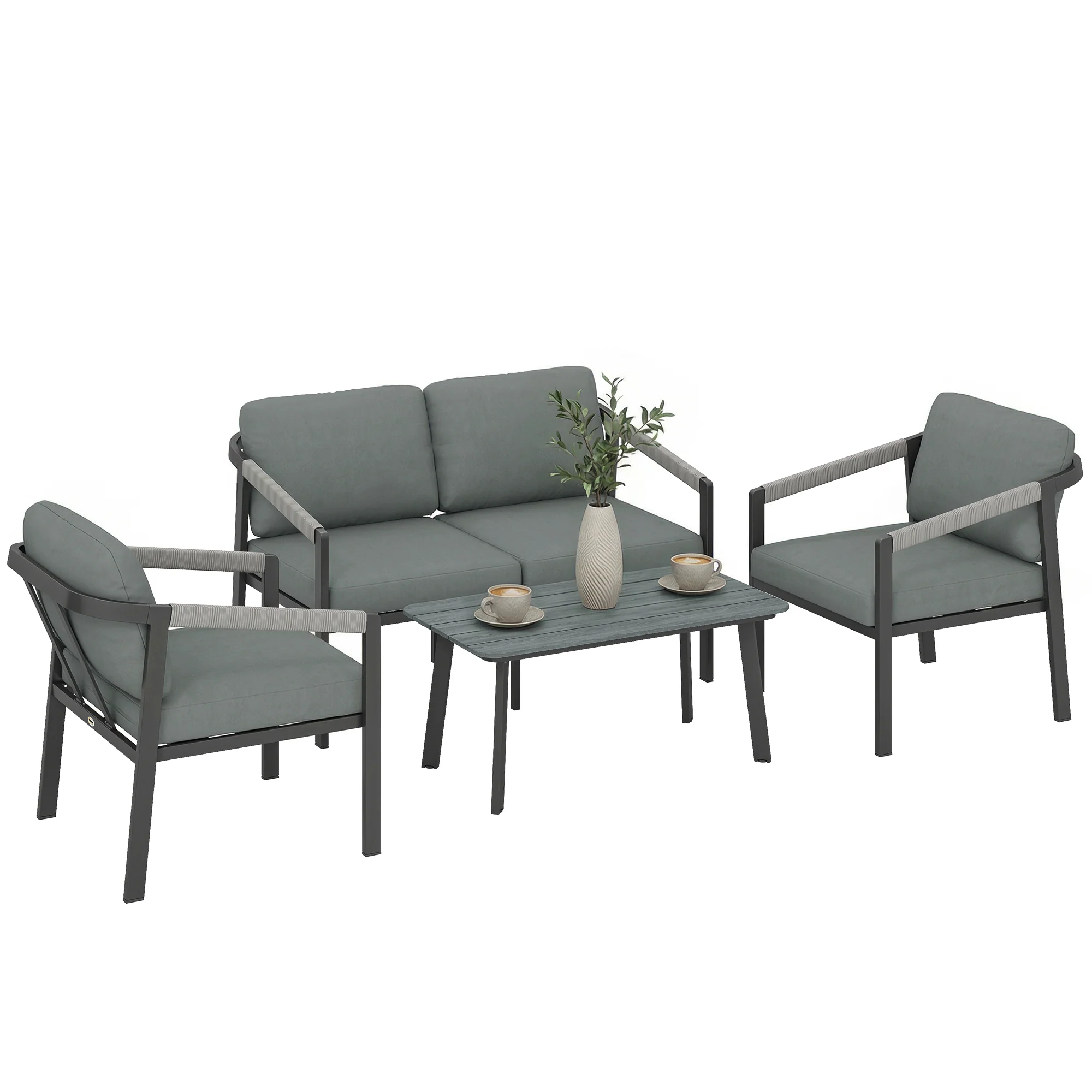 Outsunny 4 Seater Aluminium Garden Furniture Set, Outdoor Patio Furniture