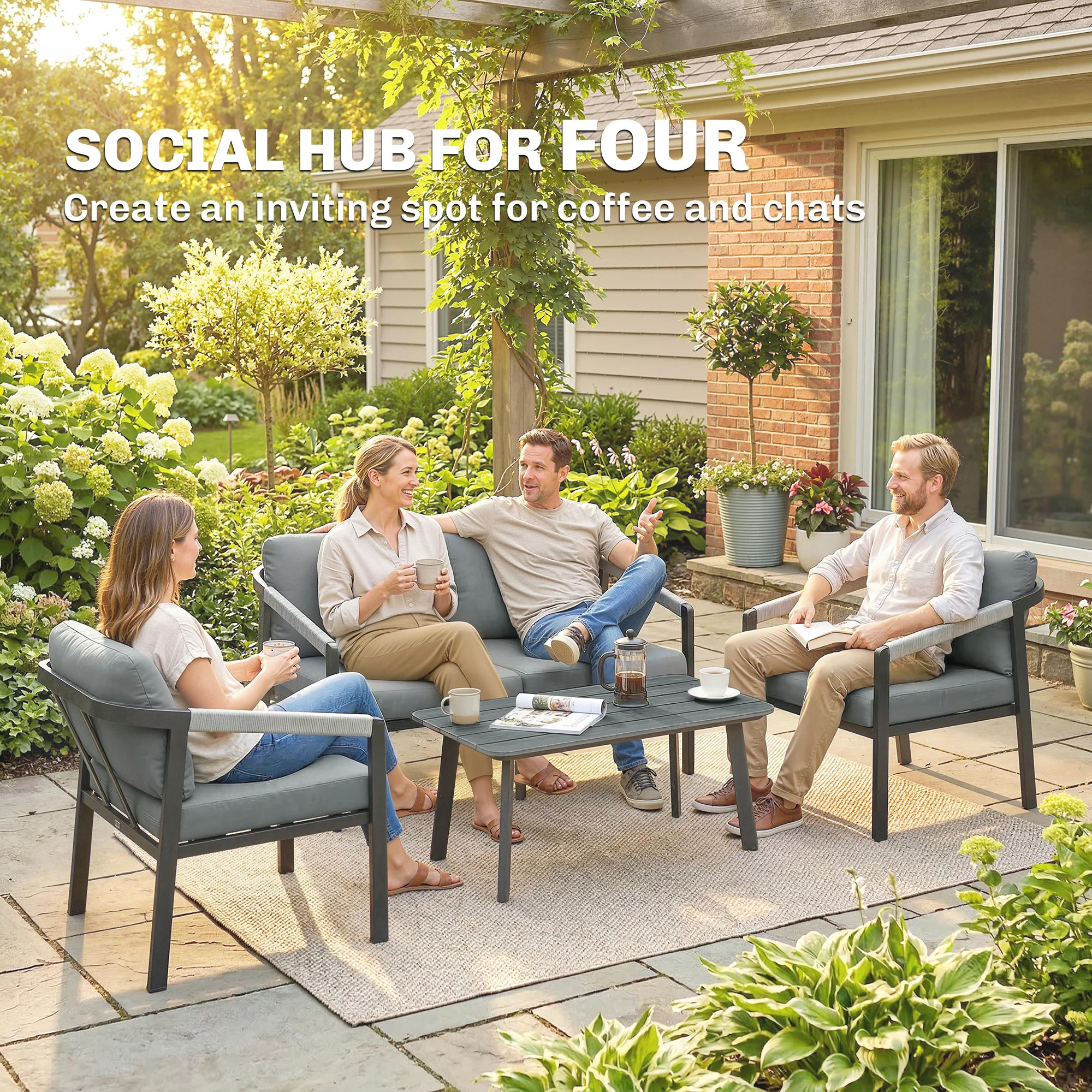 Outsunny 4 Seater Aluminium Garden Furniture Set, Outdoor Patio Furniture - Image 4