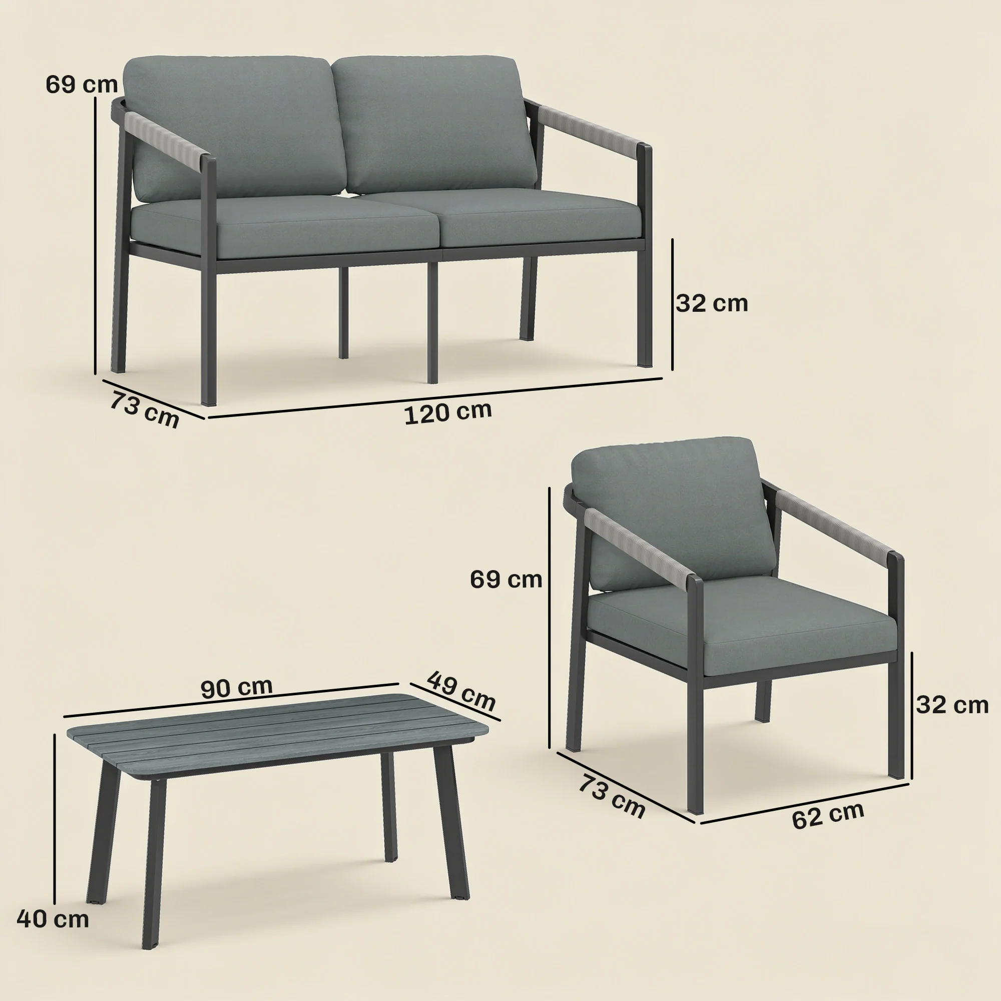 Outsunny 4 Seater Aluminium Garden Furniture Set, Outdoor Patio Furniture - Image 5