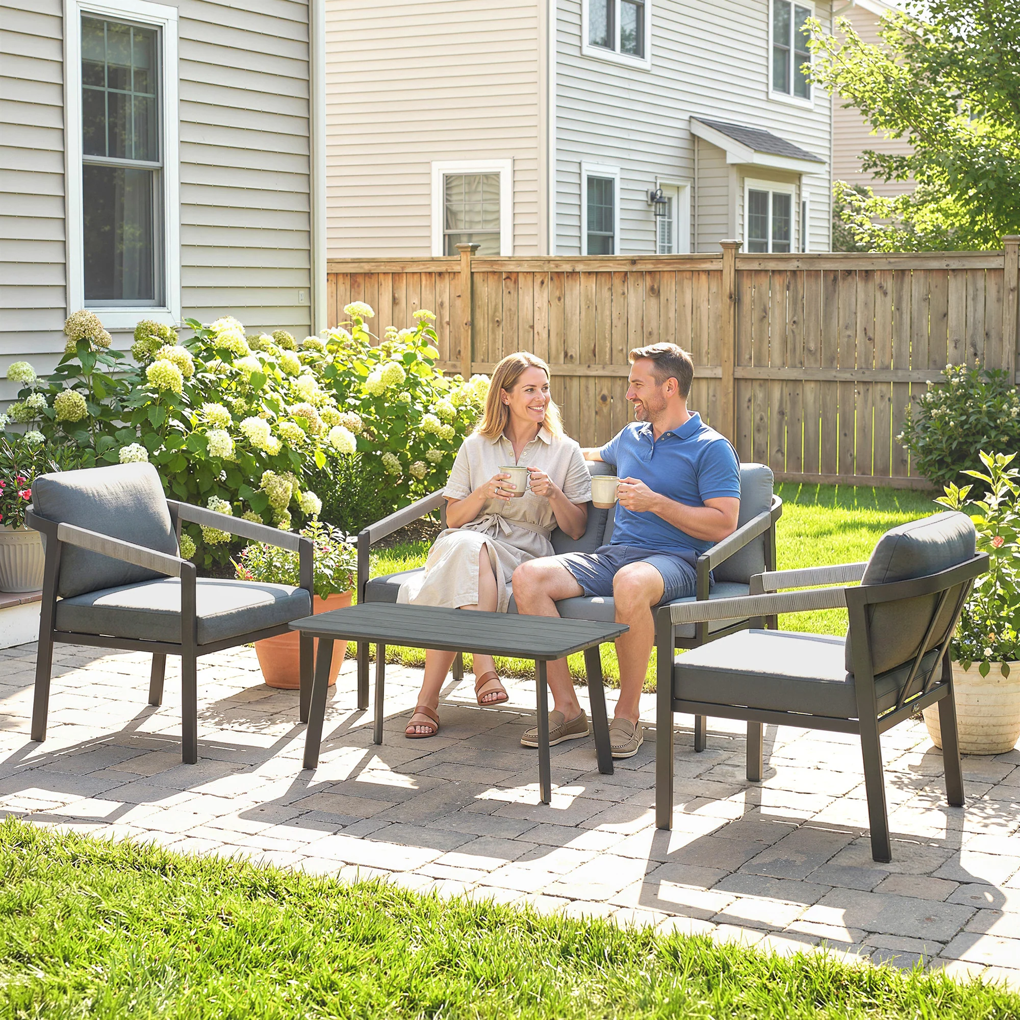 Outsunny 4 Seater Aluminium Garden Furniture Set, Outdoor Patio Furniture - Image 9