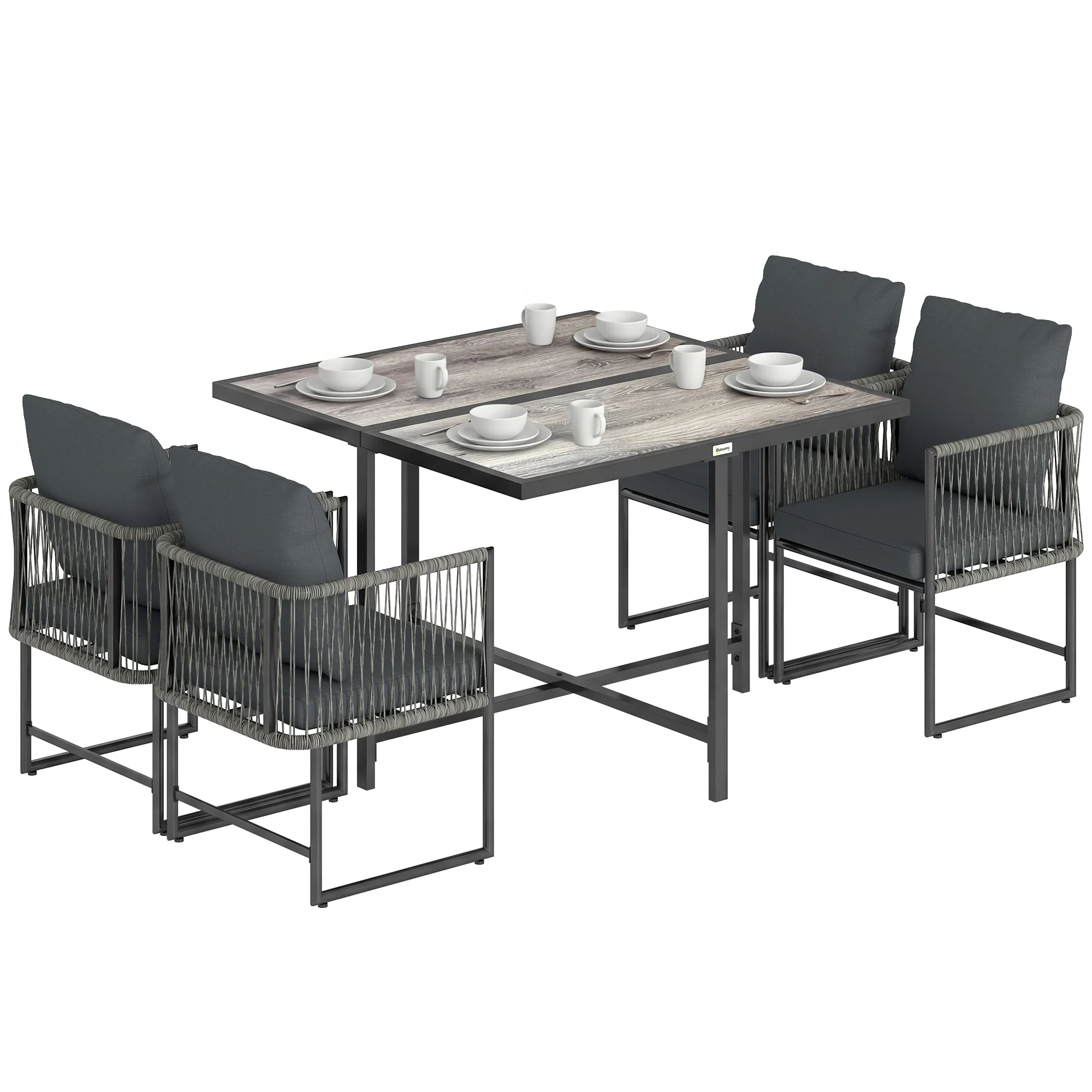 Outsunny 4-Seater Garden Dining Set With Space-Saving Chairs, Black