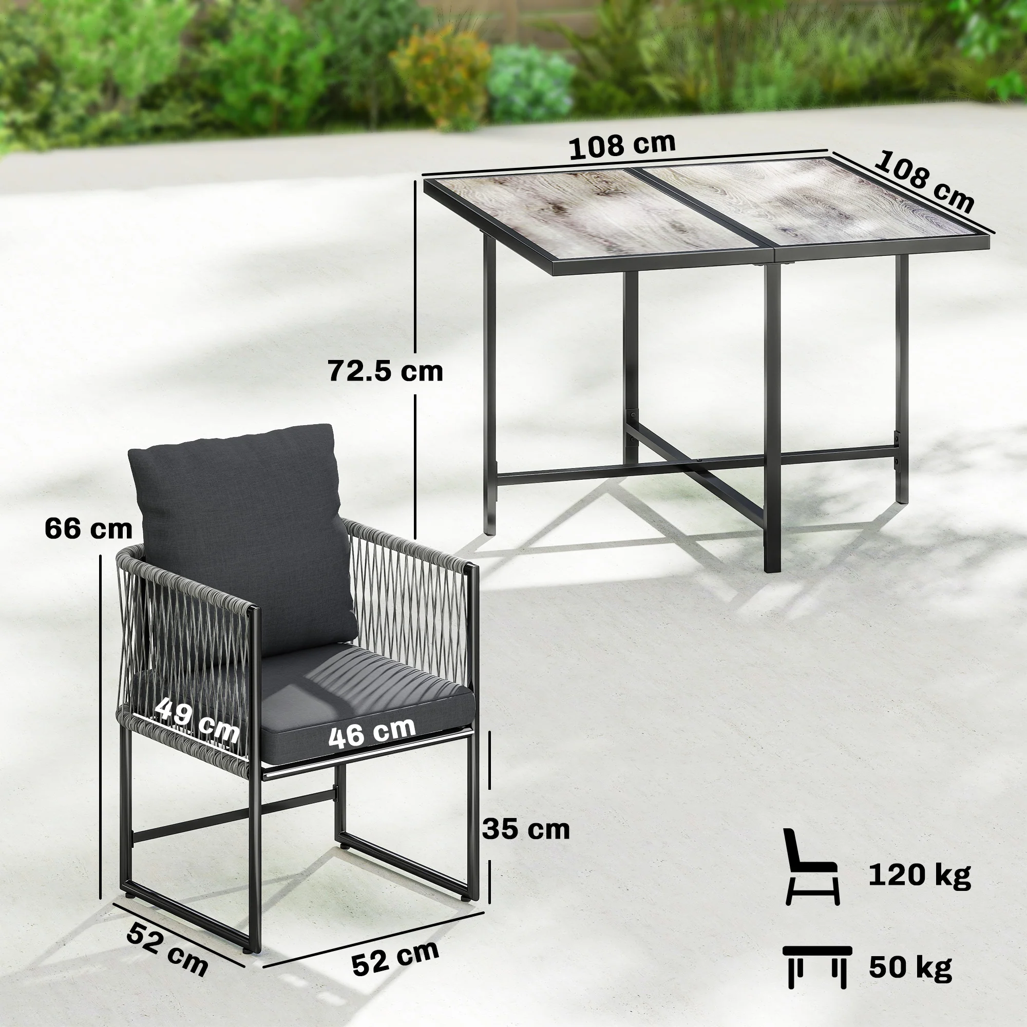 Outsunny 4-Seater Garden Dining Set With Space-Saving Chairs, Black - Image 3