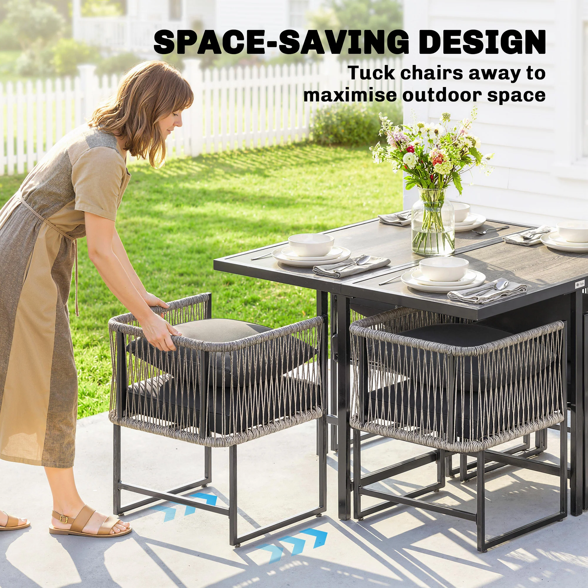 Outsunny 4-Seater Garden Dining Set With Space-Saving Chairs, Black - Image 4