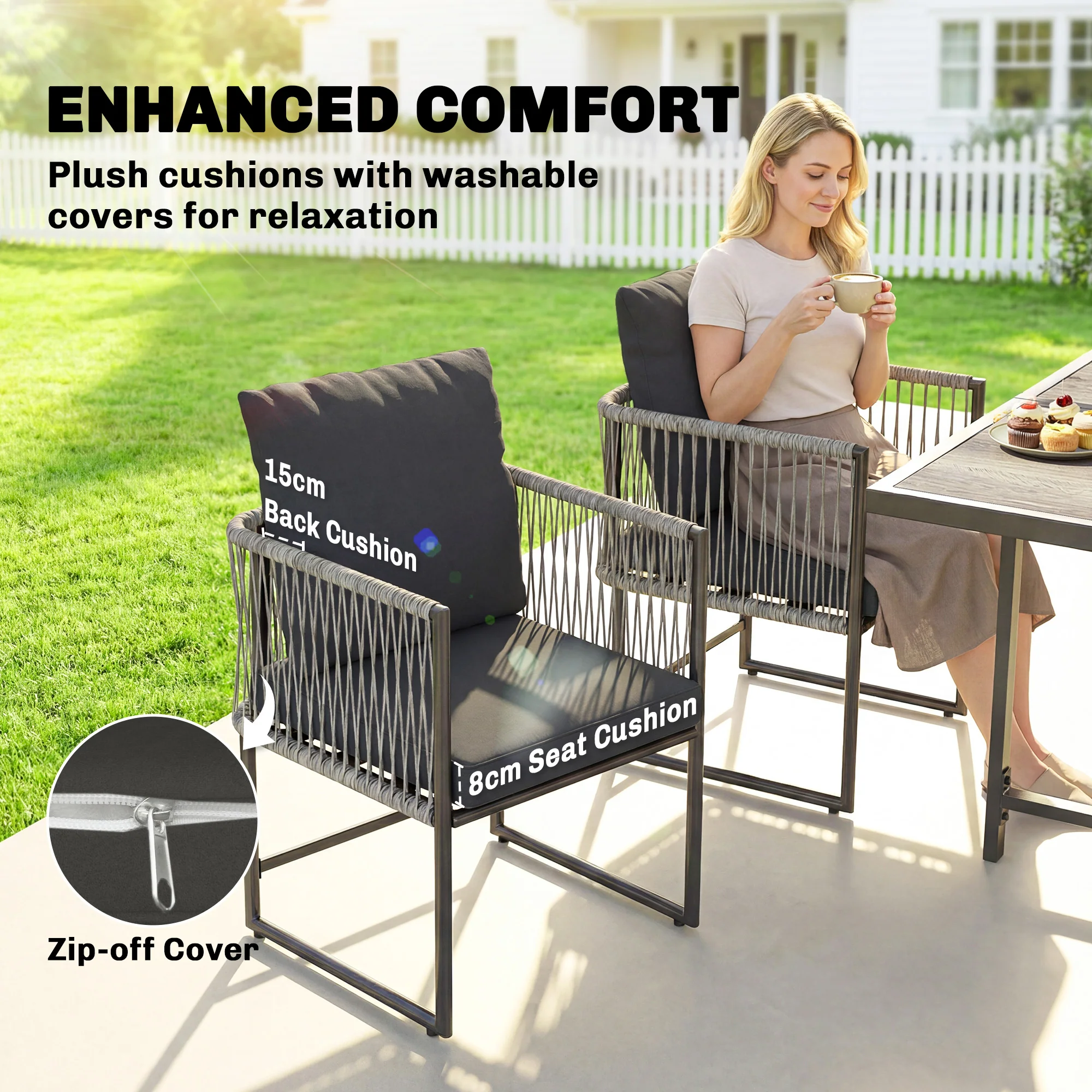 Outsunny 4-Seater Garden Dining Set With Space-Saving Chairs, Black - Image 7