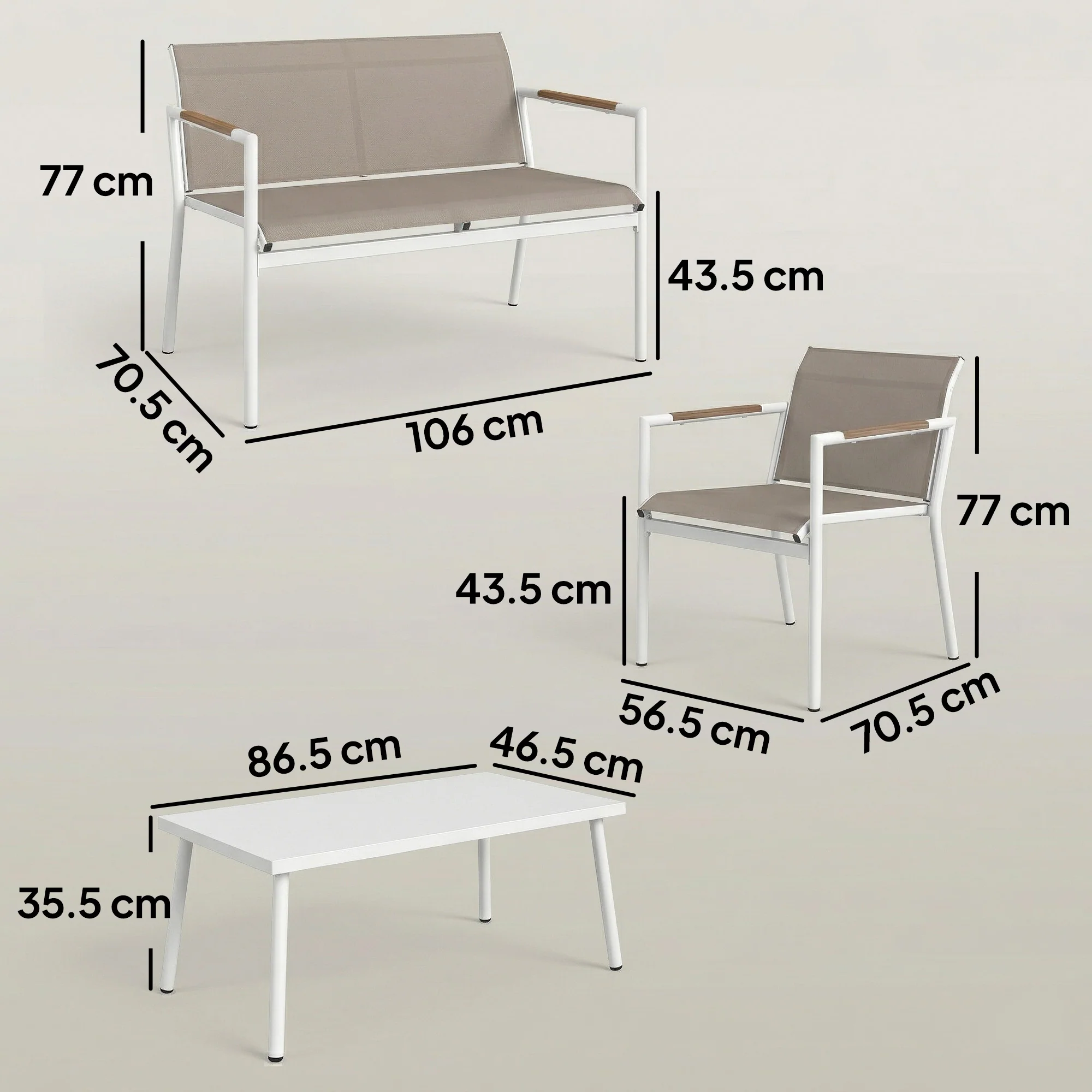 Outsunny 4 Seater Garden Furniture Set, Metal Garden Sofa Set, Khaki - Image 5