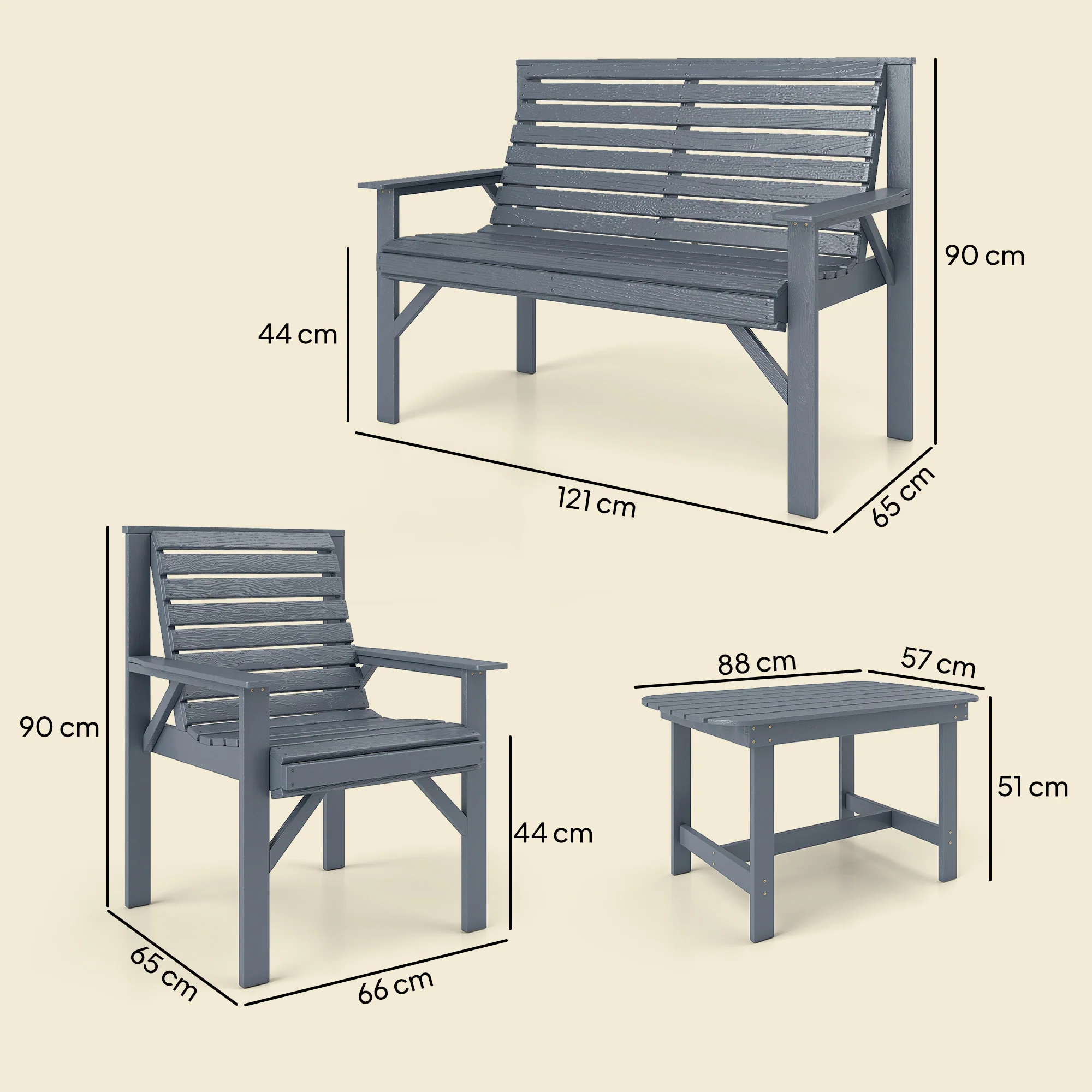 Outsunny 4 Seater Garden Furniture Sofa Set with Curved Seat, Grey - Image 3