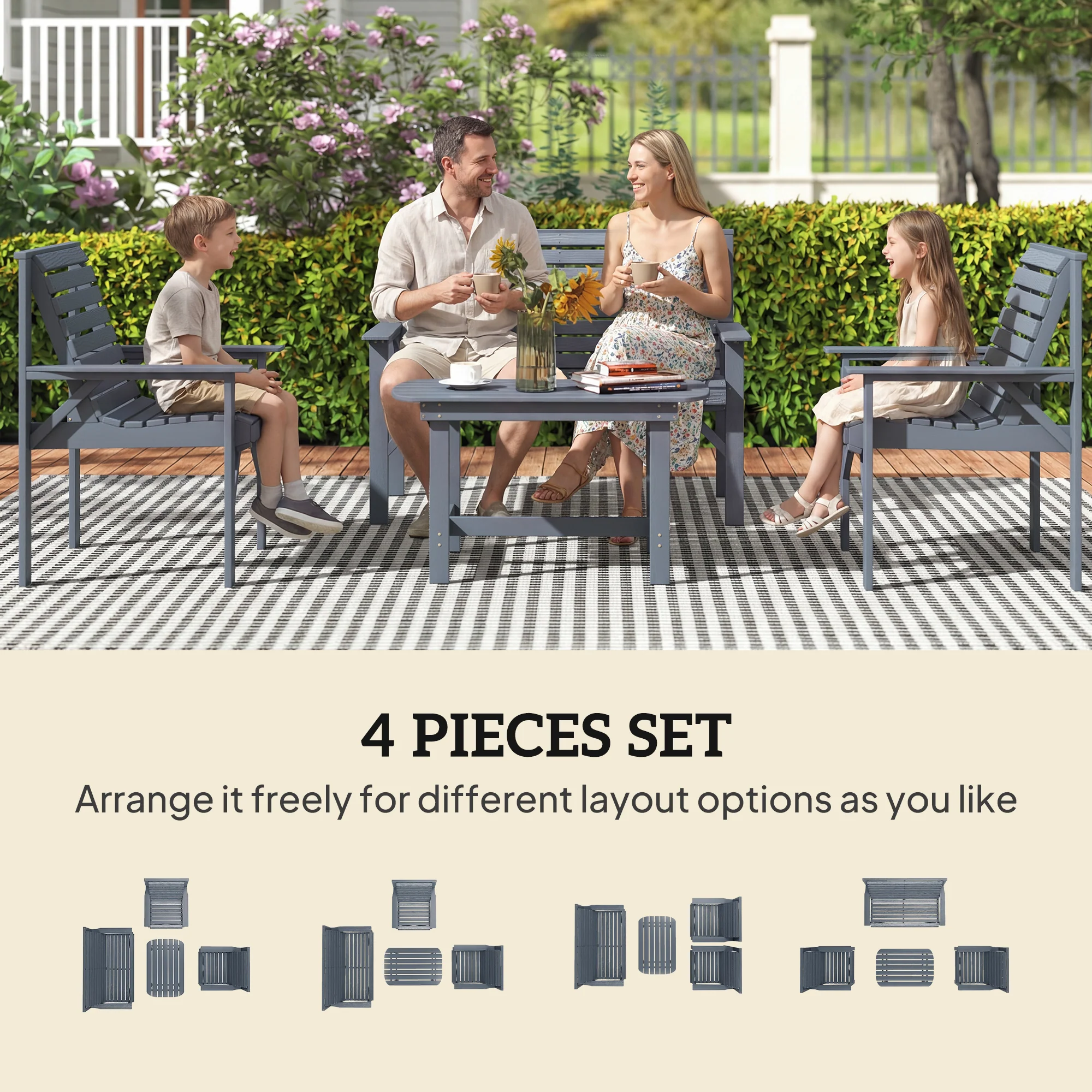 Outsunny 4 Seater Garden Furniture Sofa Set with Curved Seat, Grey - Image 4