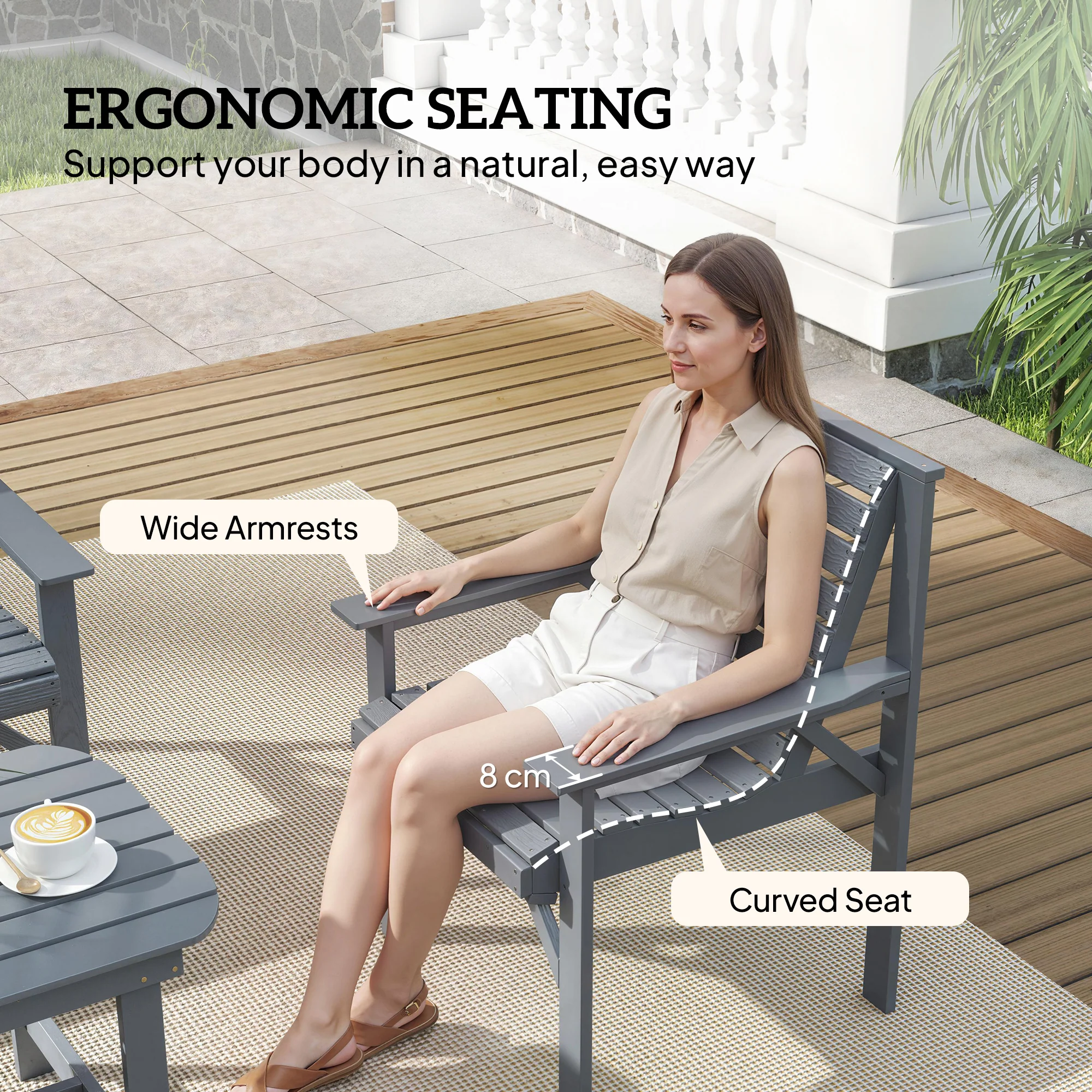 Outsunny 4 Seater Garden Furniture Sofa Set with Curved Seat, Grey - Image 6
