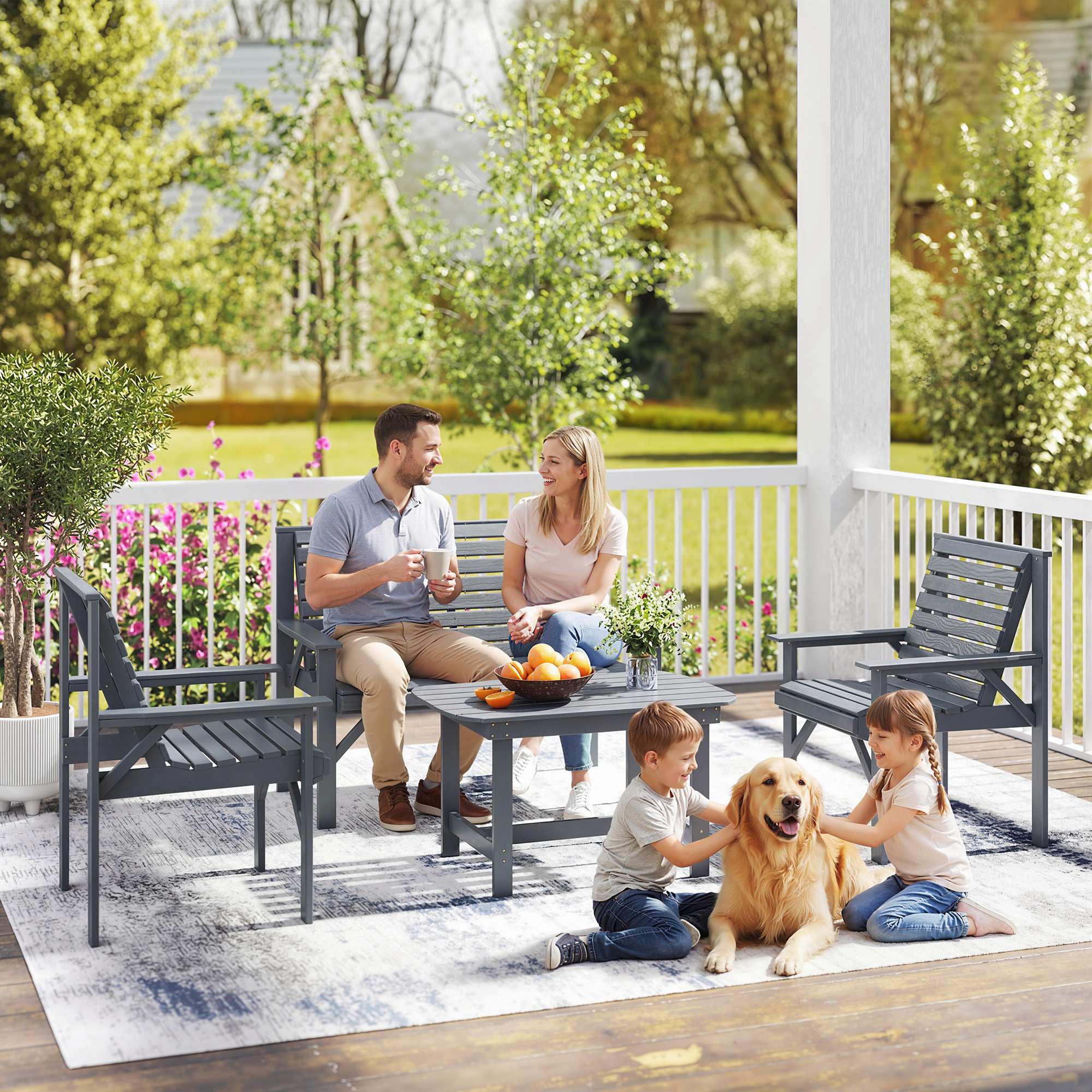 Outsunny 4 Seater Garden Furniture Sofa Set with Curved Seat, Grey - Image 8