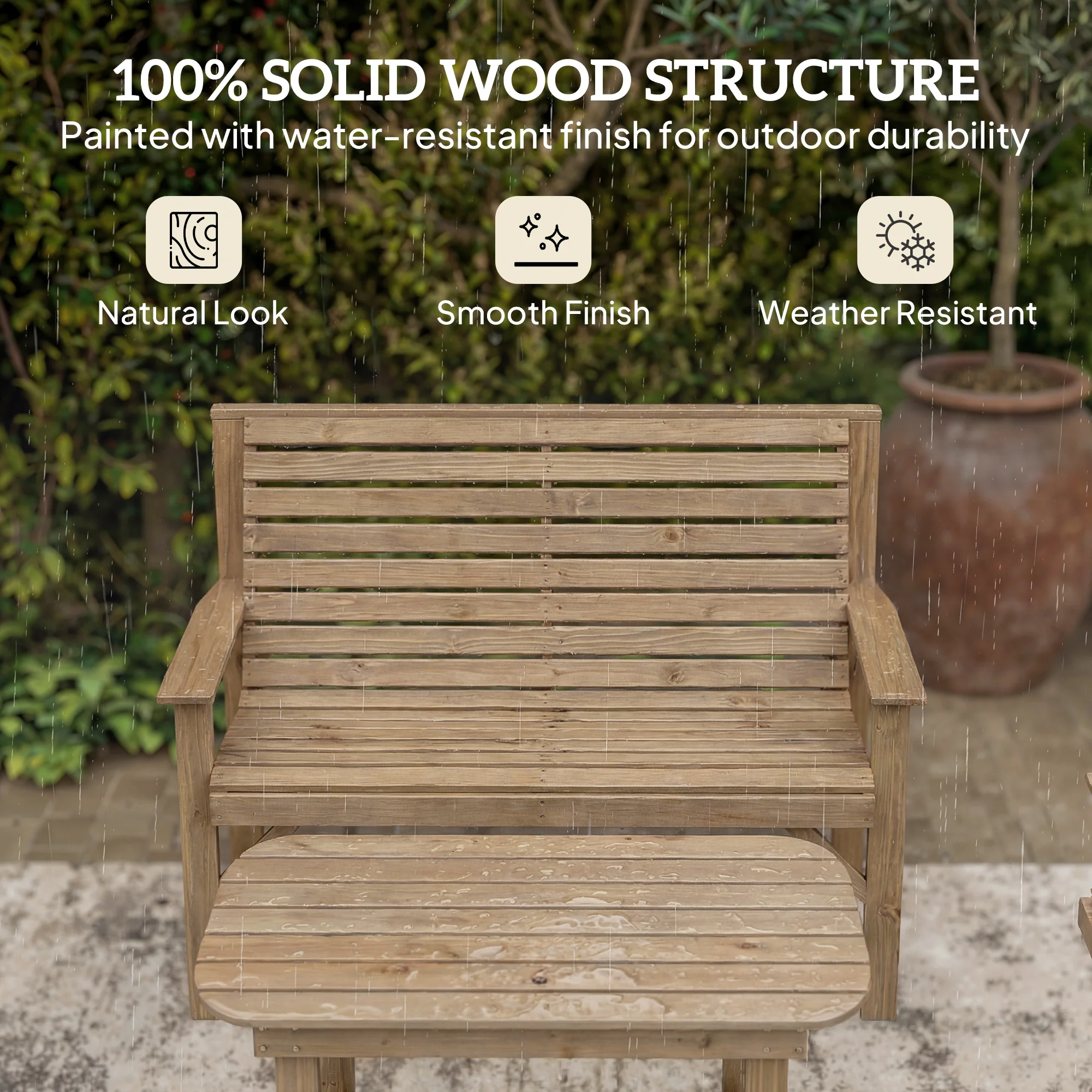 Outsunny 4 Seater Garden Furniture Sofa Set with Curved Seat, Natural Wood - Image 5