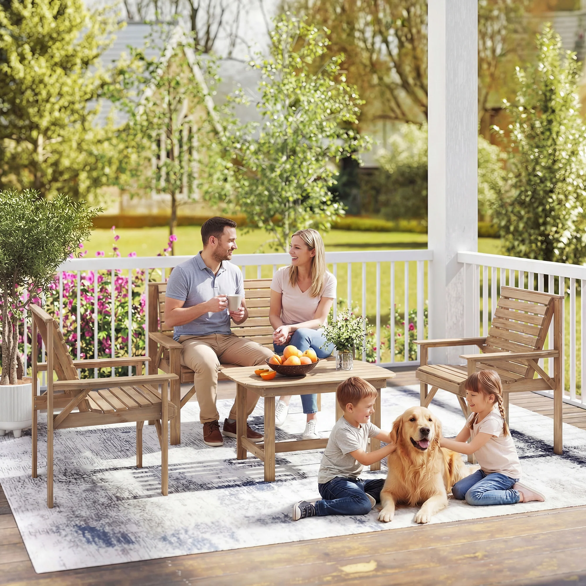 Outsunny 4 Seater Garden Furniture Sofa Set with Curved Seat, Natural Wood - Image 8