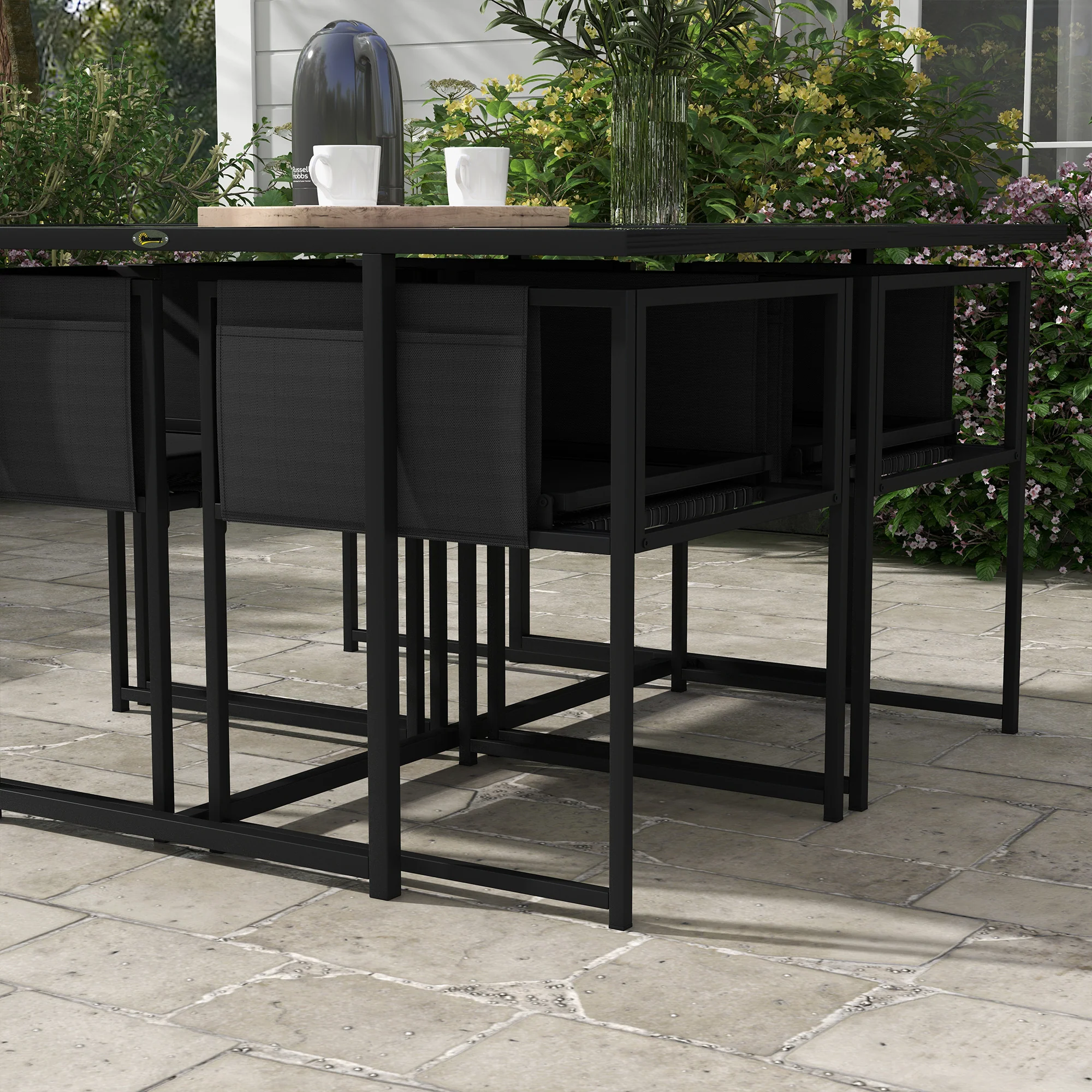 Outsunny 4 Seater Outdoor Table and Chairs with Adjustable Backrest for Garden - Image 8
