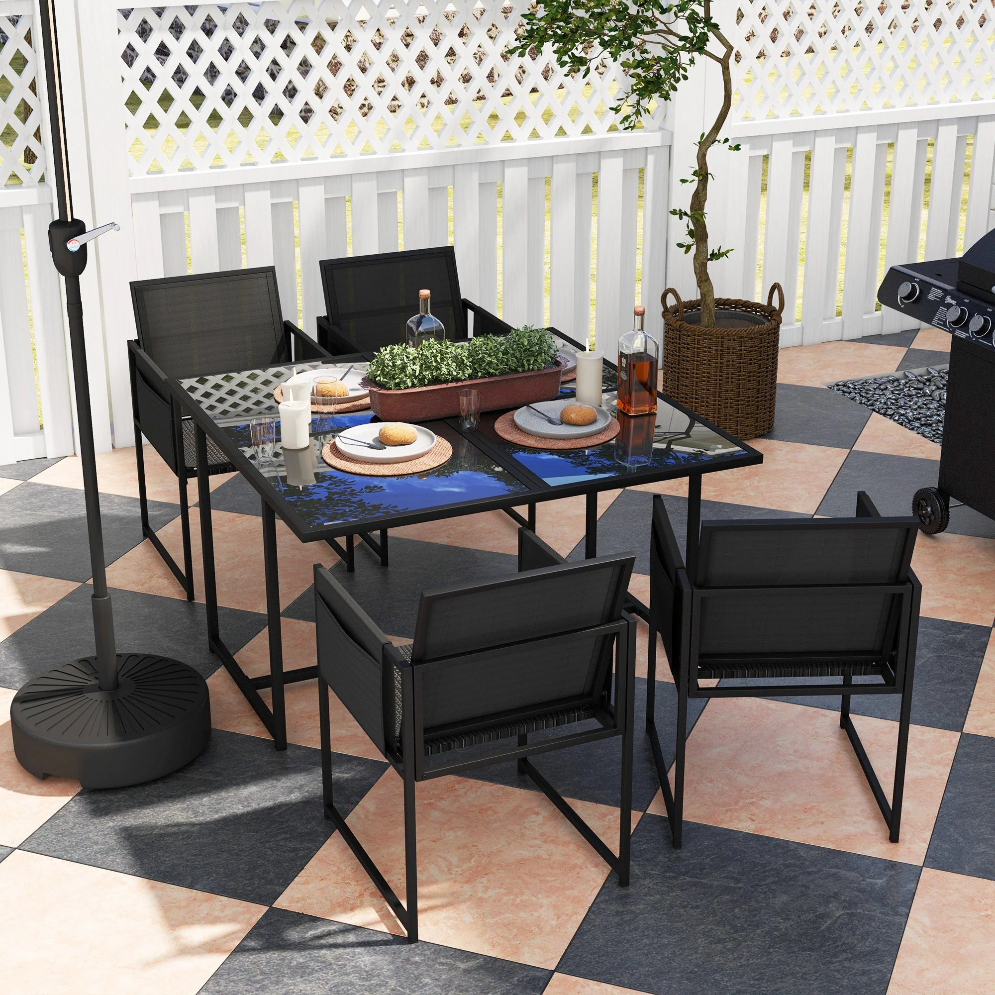 Outsunny 4 Seater Outdoor Table and Chairs with Adjustable Backrest for Garden - Image 9