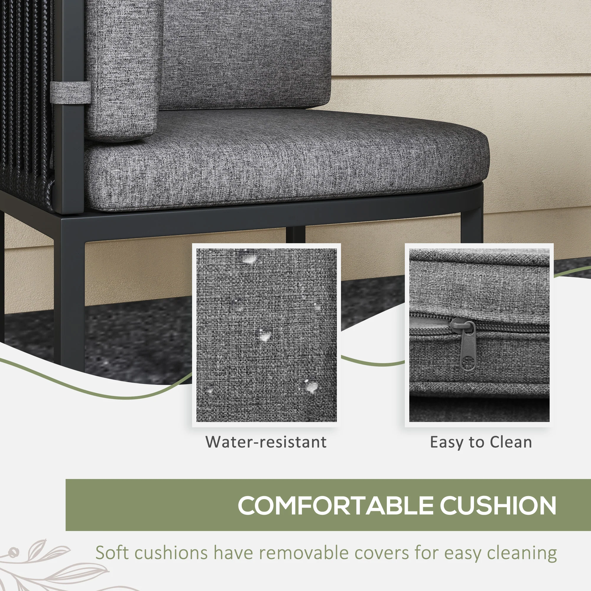 Outsunny 4 Seater Rattan Dining Set with Cushions, Charcoal Grey - Image 4