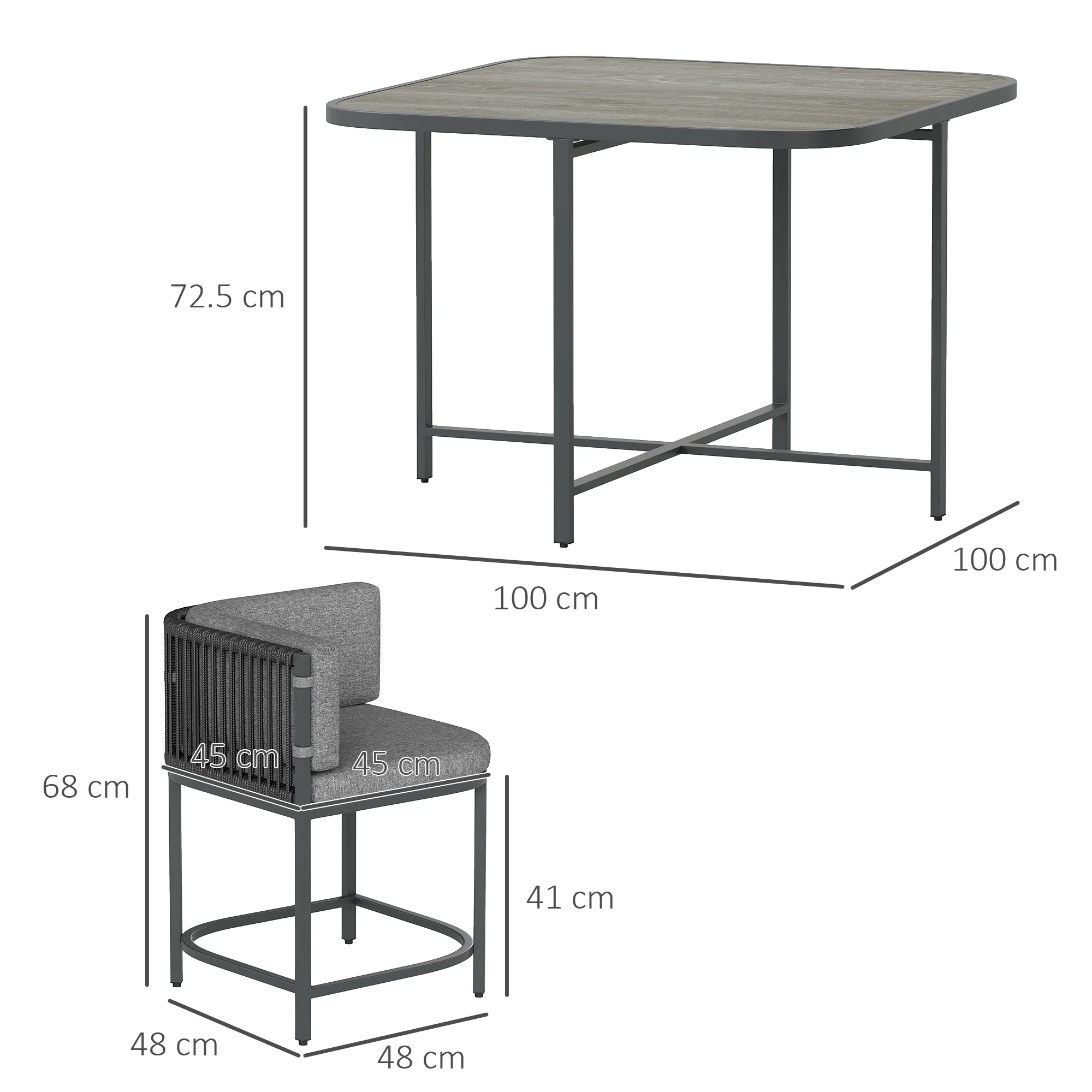 Outsunny 4 Seater Rattan Dining Set with Cushions, Charcoal Grey - Image 5