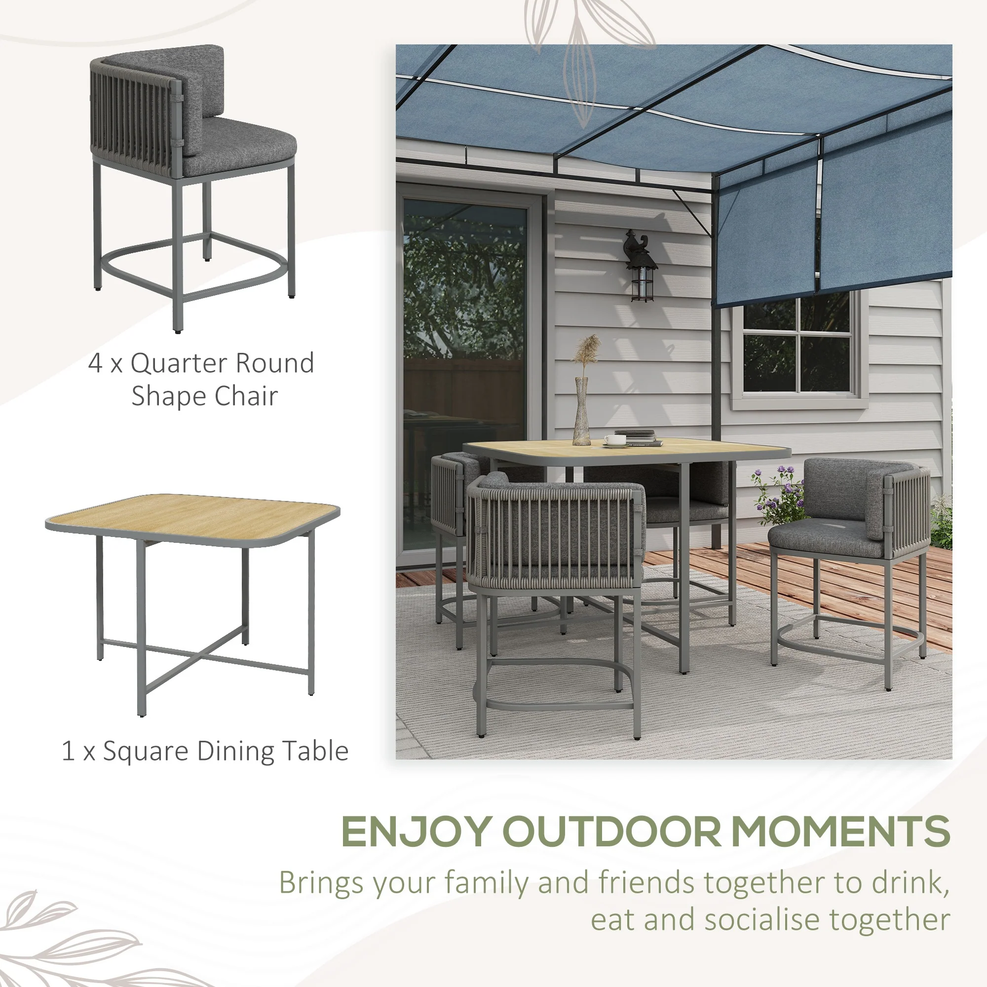 Outsunny 4 Seater Rattan Dining Set with Cushions Cube Garden Furniture Set - Image 3