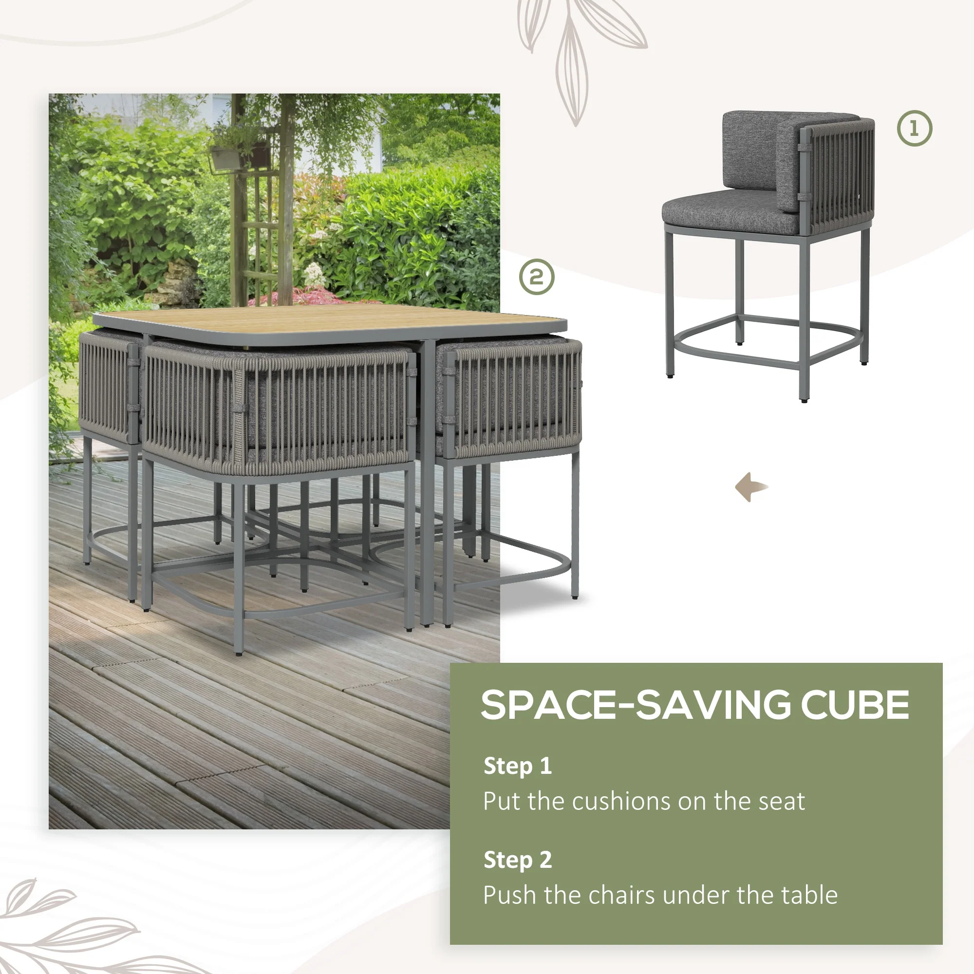 Outsunny 4 Seater Rattan Dining Set with Cushions Cube Garden Furniture Set - Image 7