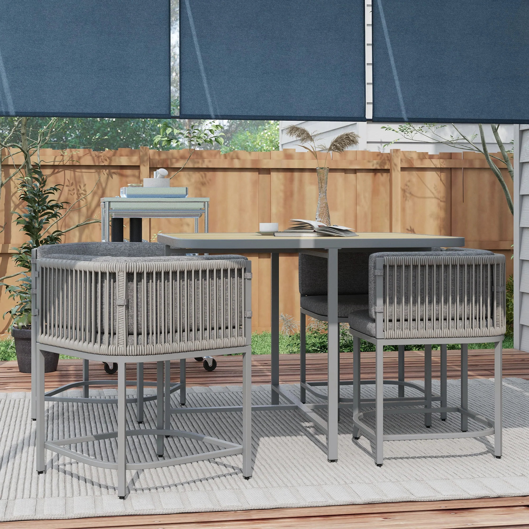 Outsunny 4 Seater Rattan Dining Set with Cushions Cube Garden Furniture Set - Image 8