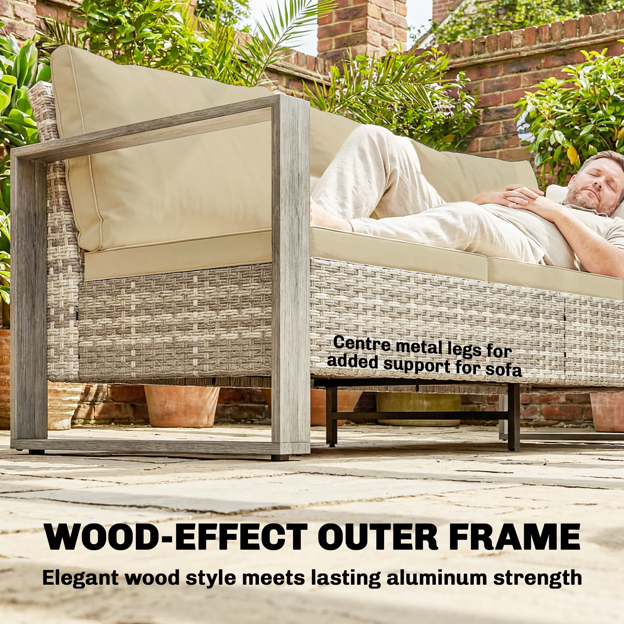 Outsunny 4 Seater Rattan Garden Furniture Set With Non-slip Mats, Khaki - Image 6