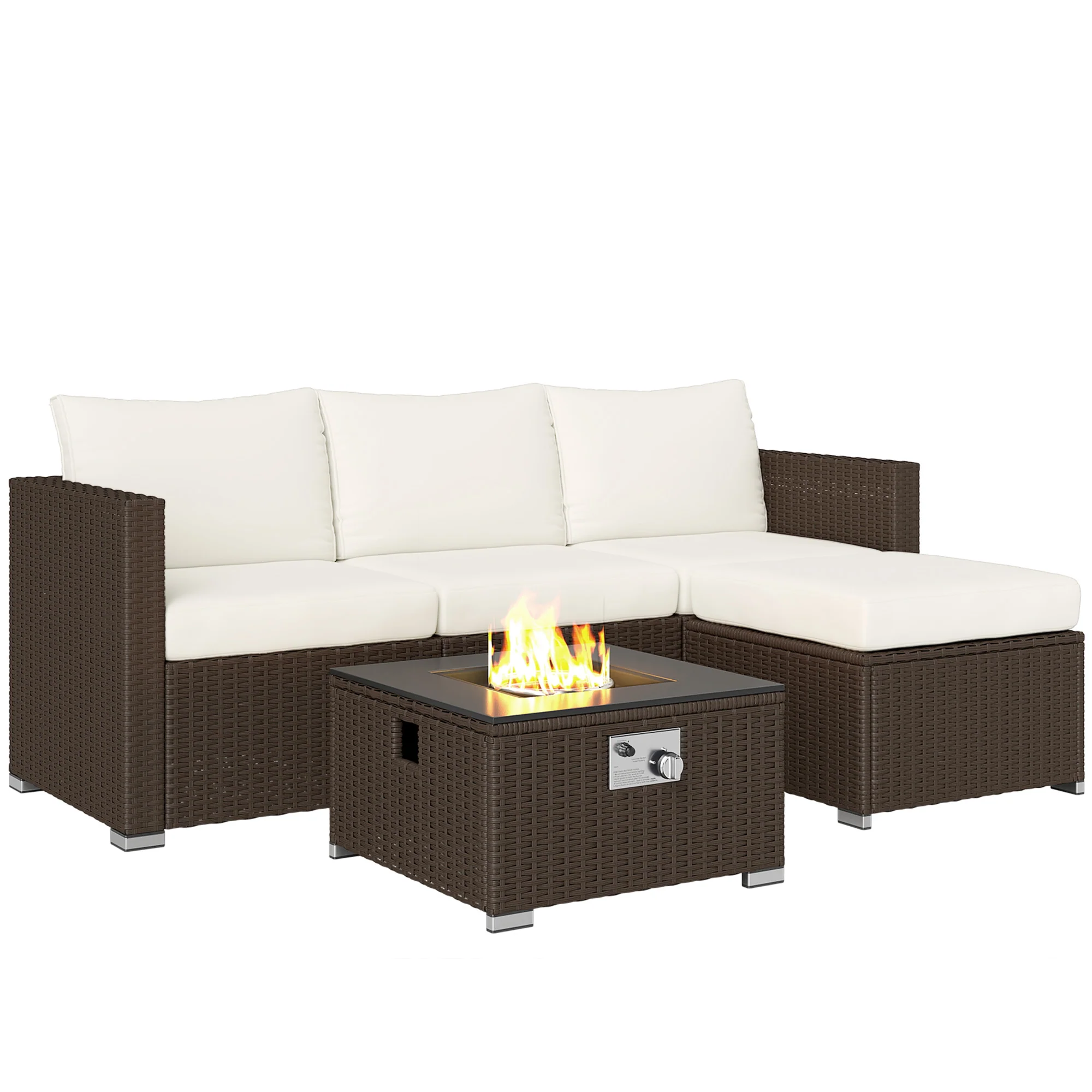 Outsunny 4 Seater Rattan Sofa Set With Footstool Thick Cushions - Image 10
