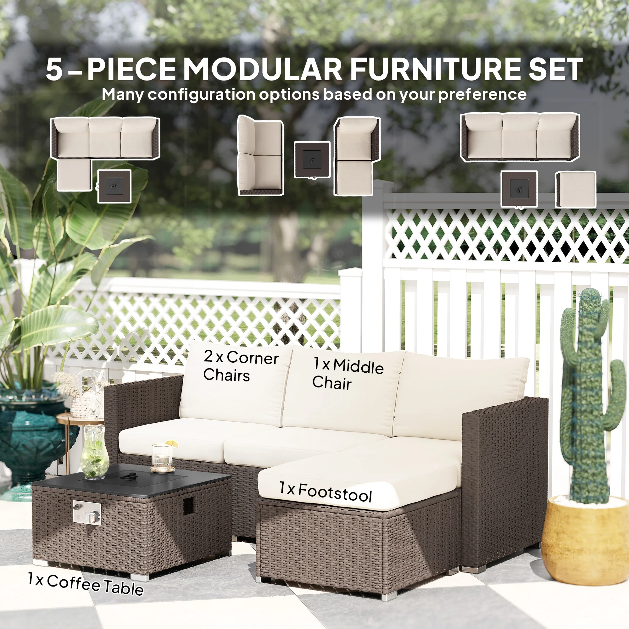 Outsunny 4 Seater Rattan Sofa Set With Footstool Thick Cushions - Image 12