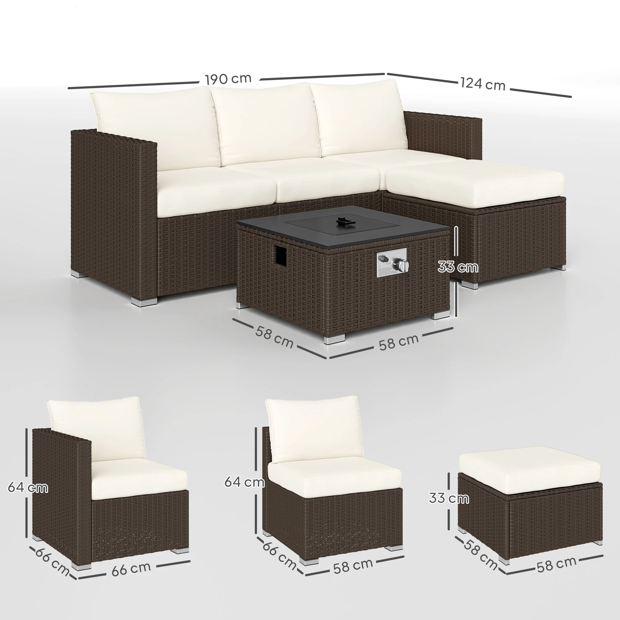 Outsunny 4 Seater Rattan Sofa Set With Footstool Thick Cushions - Image 14