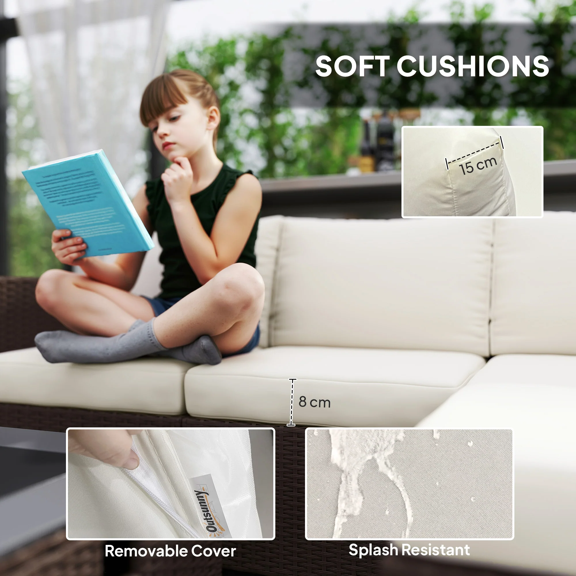 Outsunny 4 Seater Rattan Sofa Set With Footstool Thick Cushions - Image 17