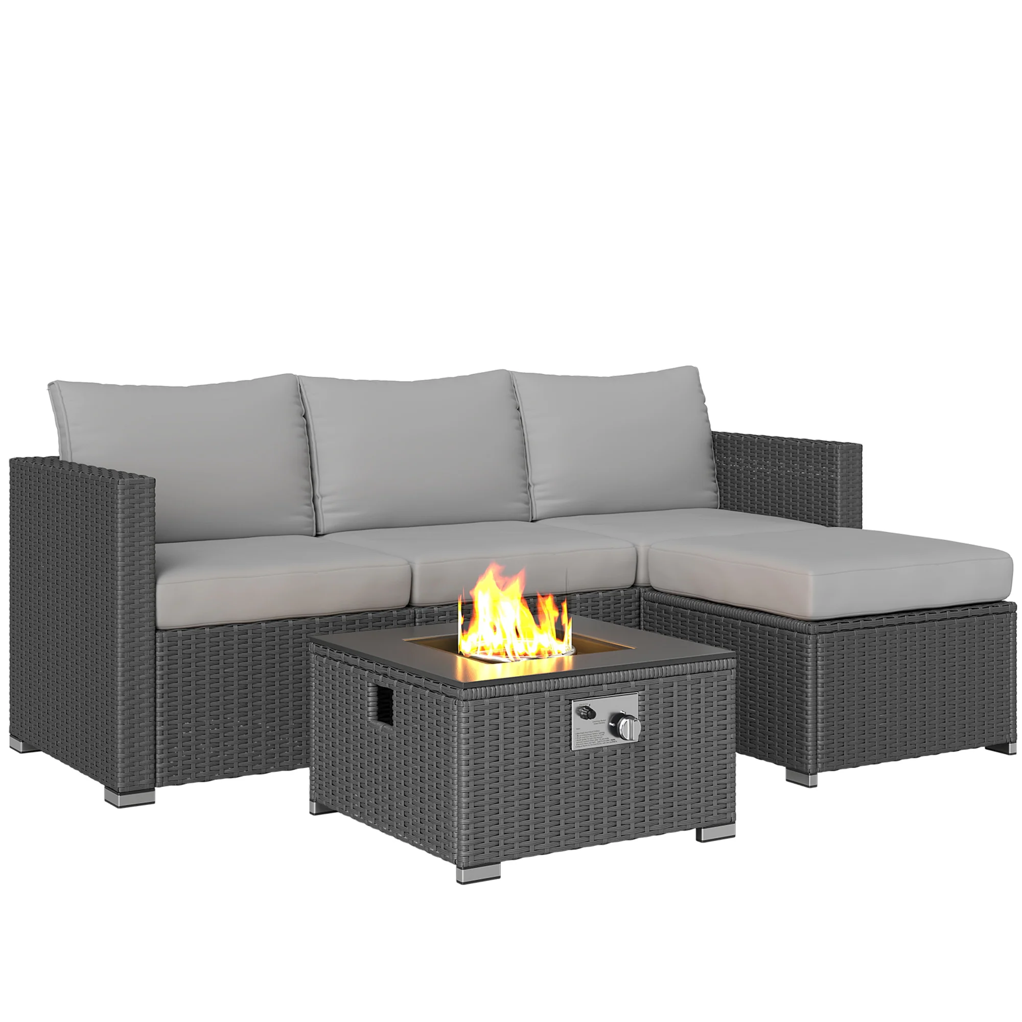 Outsunny 4 Seater Rattan Sofa Set With Footstool Thick Cushions - Image 19