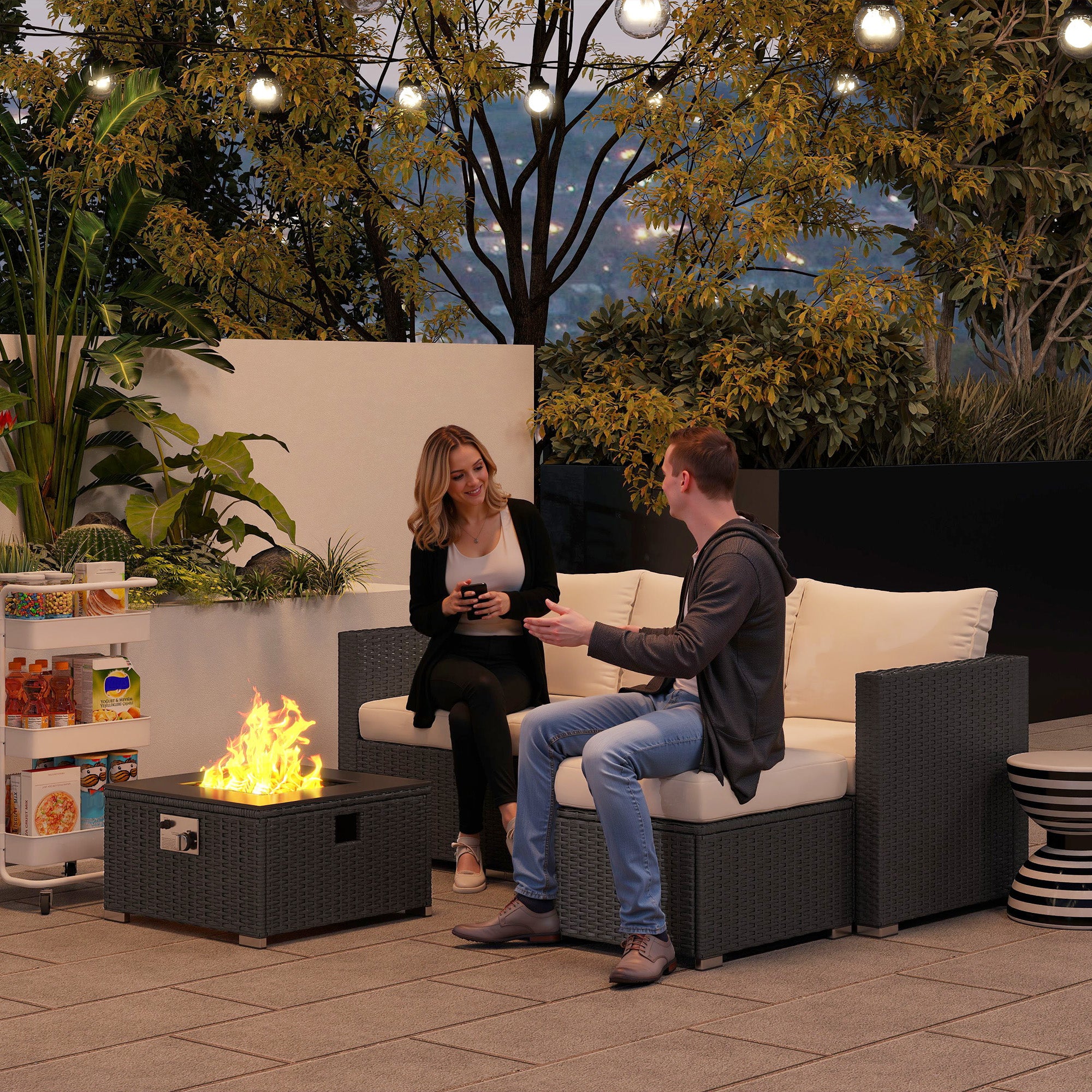 Outsunny 4 Seater Rattan Sofa Set With Footstool Thick Cushions - Image 2