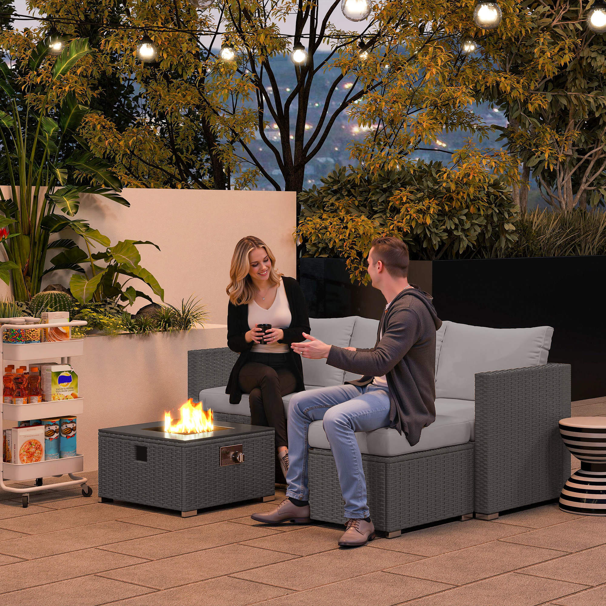 Outsunny 4 Seater Rattan Sofa Set With Footstool Thick Cushions - Image 20