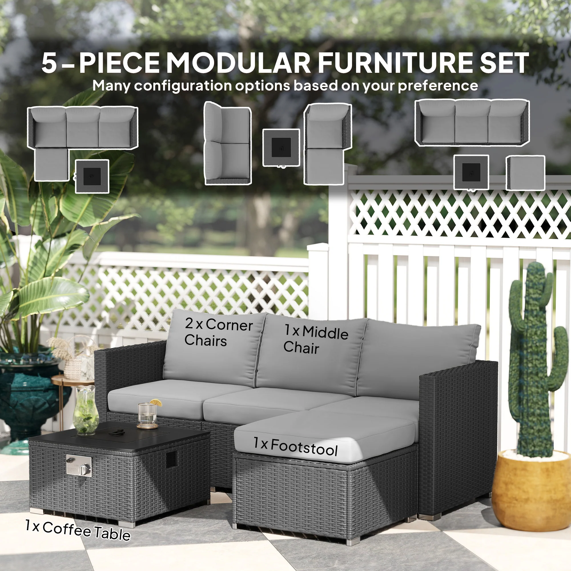 Outsunny 4 Seater Rattan Sofa Set With Footstool Thick Cushions - Image 21