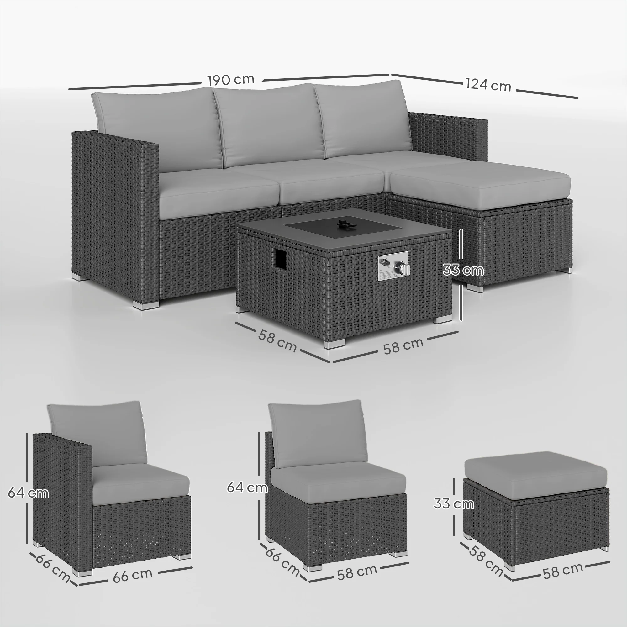 Outsunny 4 Seater Rattan Sofa Set With Footstool Thick Cushions - Image 23