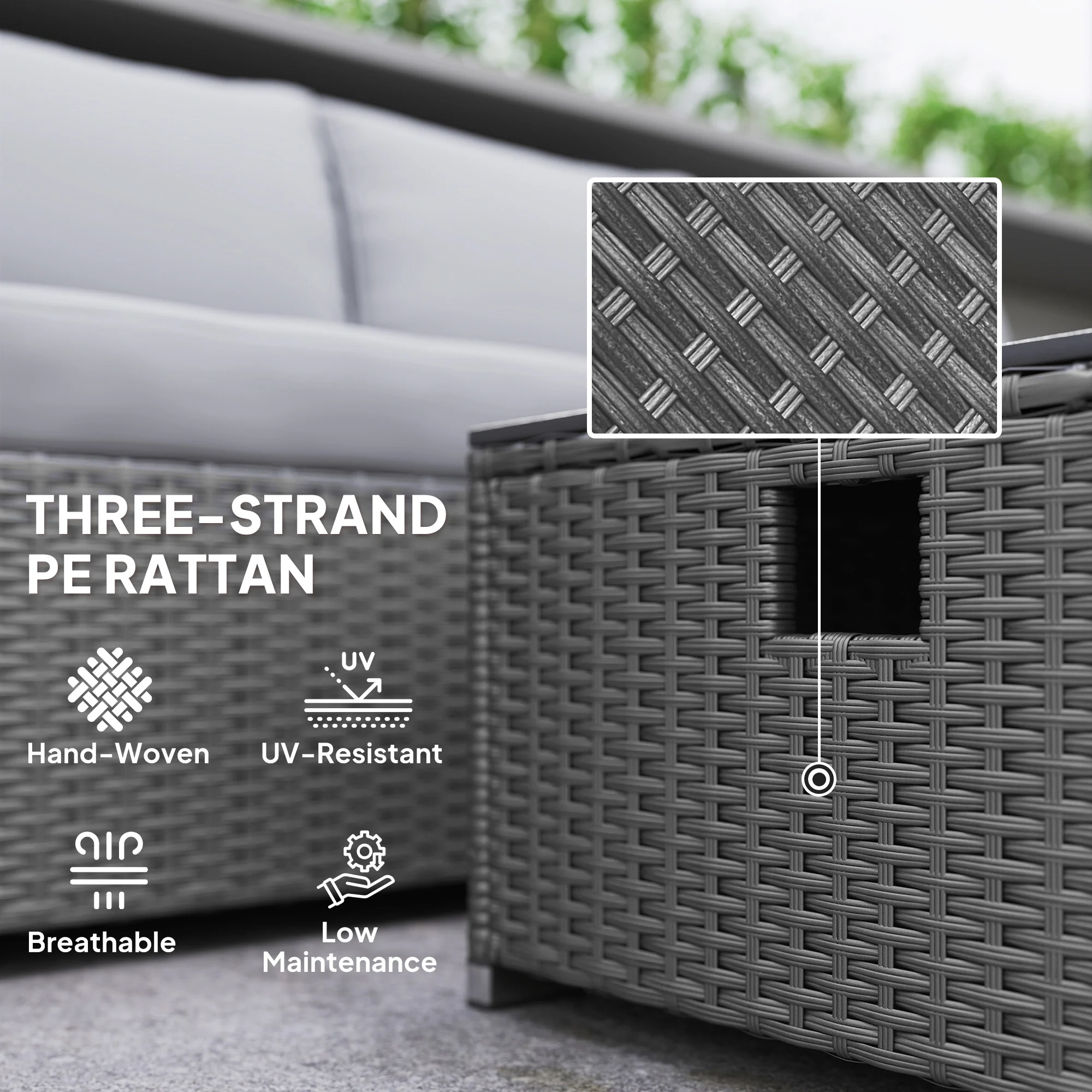 Outsunny 4 Seater Rattan Sofa Set With Footstool Thick Cushions - Image 25