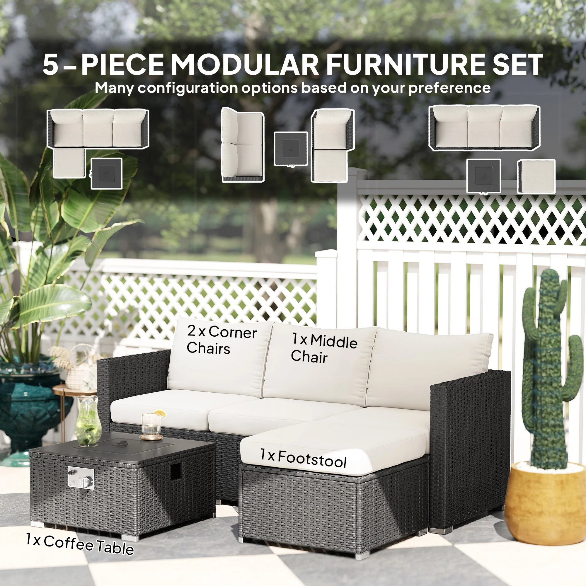 Outsunny 4 Seater Rattan Sofa Set With Footstool Thick Cushions - Image 3