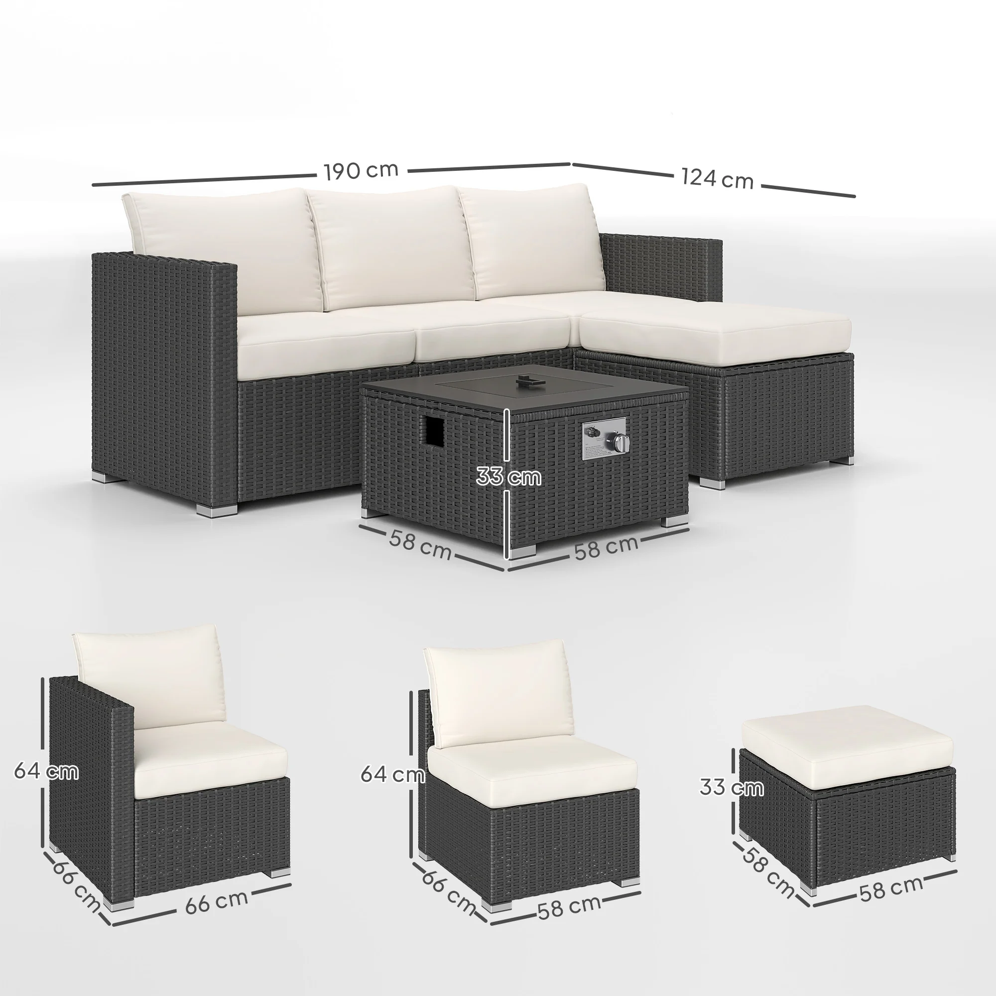 Outsunny 4 Seater Rattan Sofa Set With Footstool Thick Cushions - Image 5