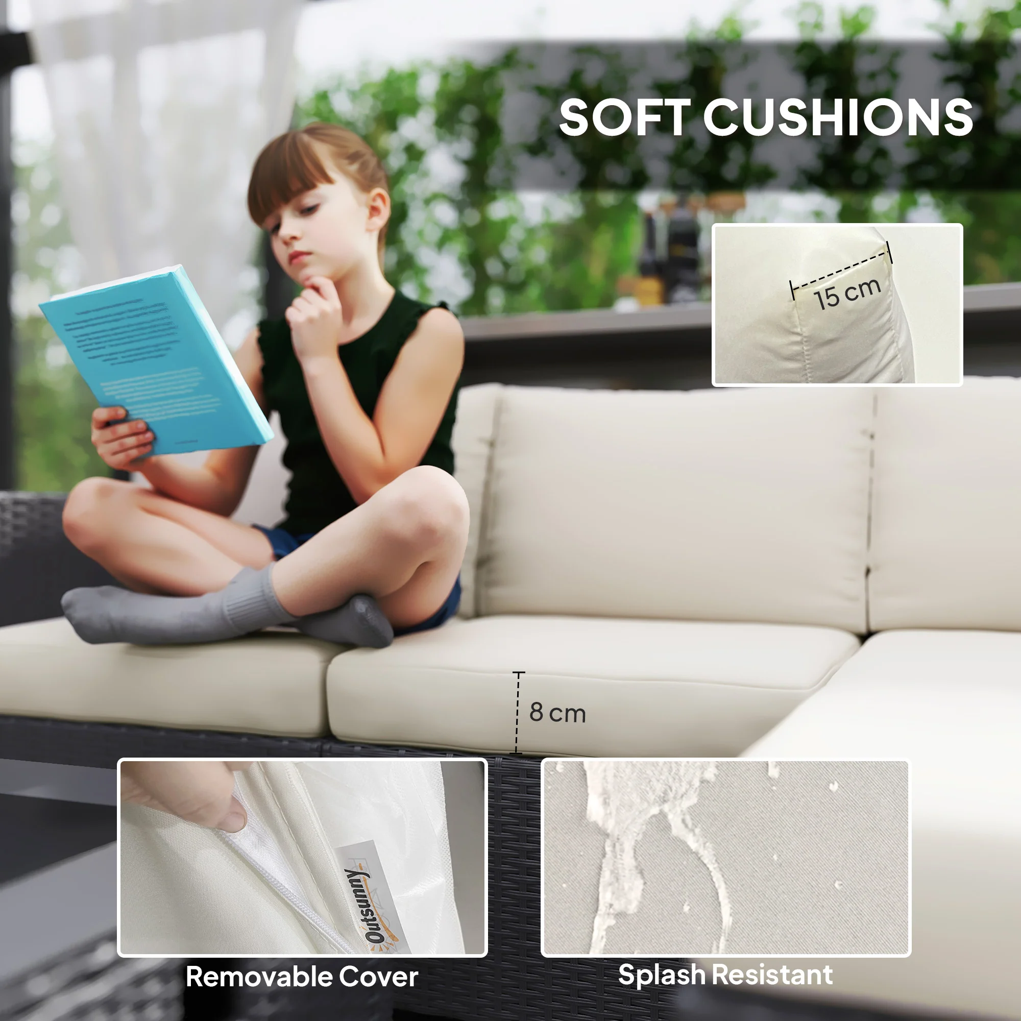 Outsunny 4 Seater Rattan Sofa Set With Footstool Thick Cushions - Image 8