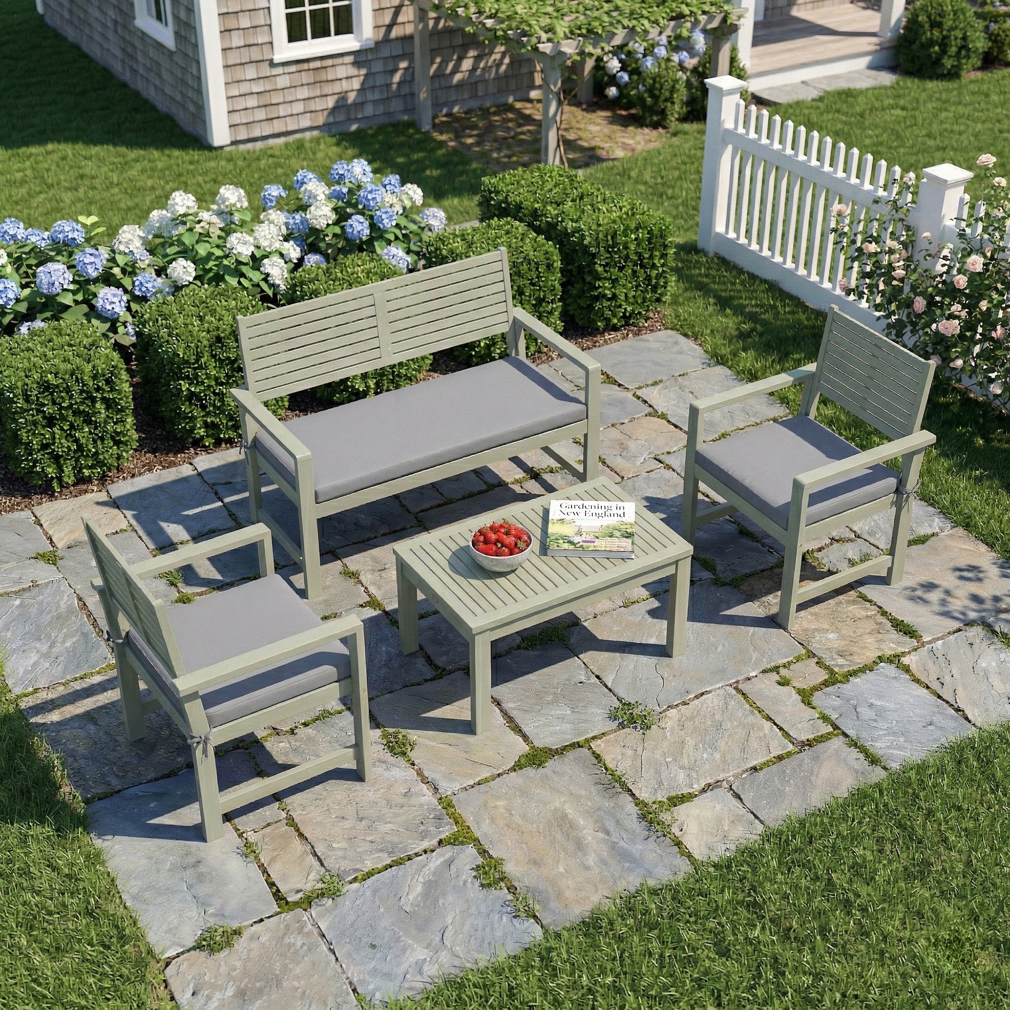 Outsunny 4 Seater Wooden Garden Furniture Set with Loveseat, Chairs, Table - Image 2