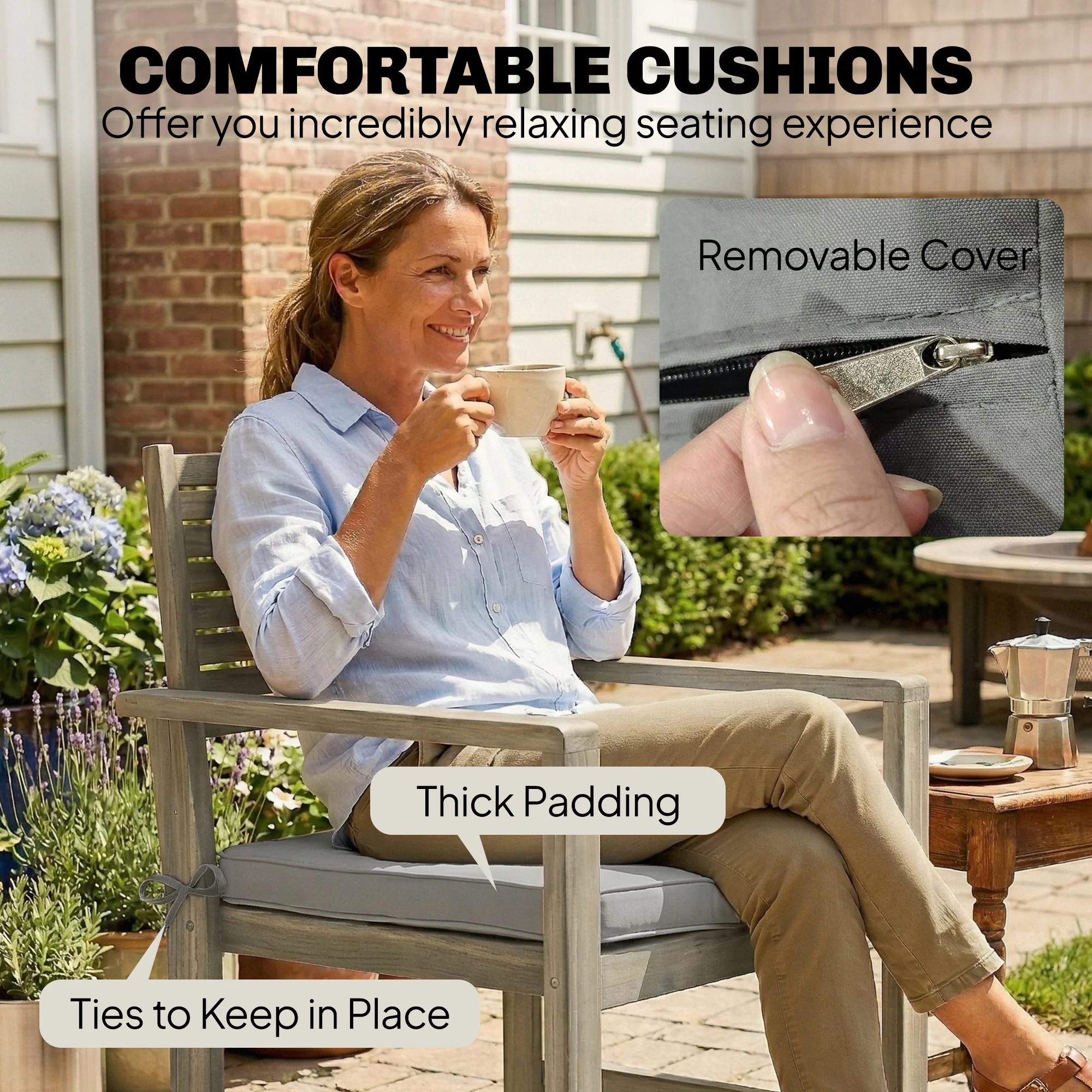 Outsunny 4 Seater Wooden Garden Furniture Set with Loveseat, Chairs, Table - Image 6