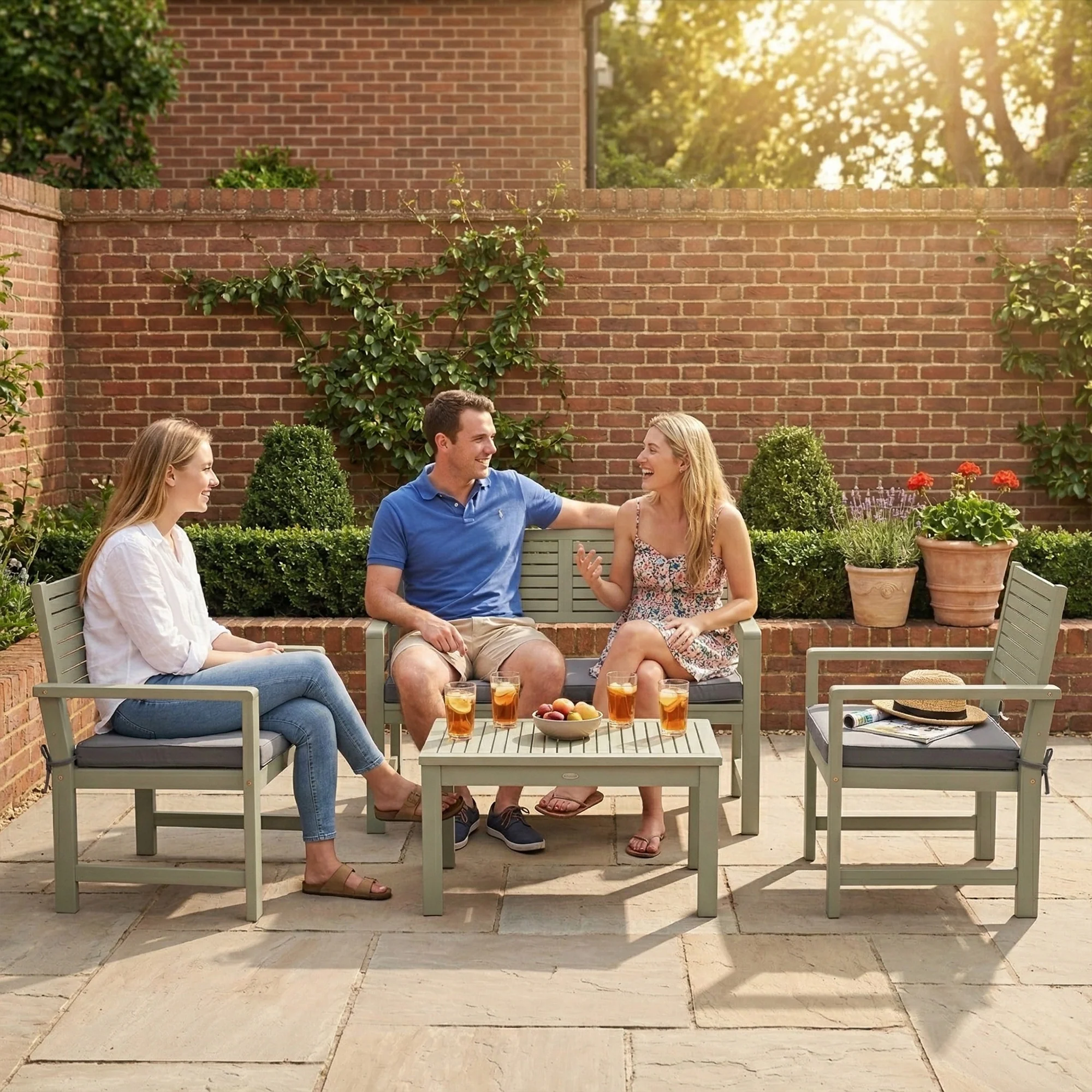 Outsunny 4 Seater Wooden Garden Furniture Set with Loveseat, Chairs, Table - Image 9