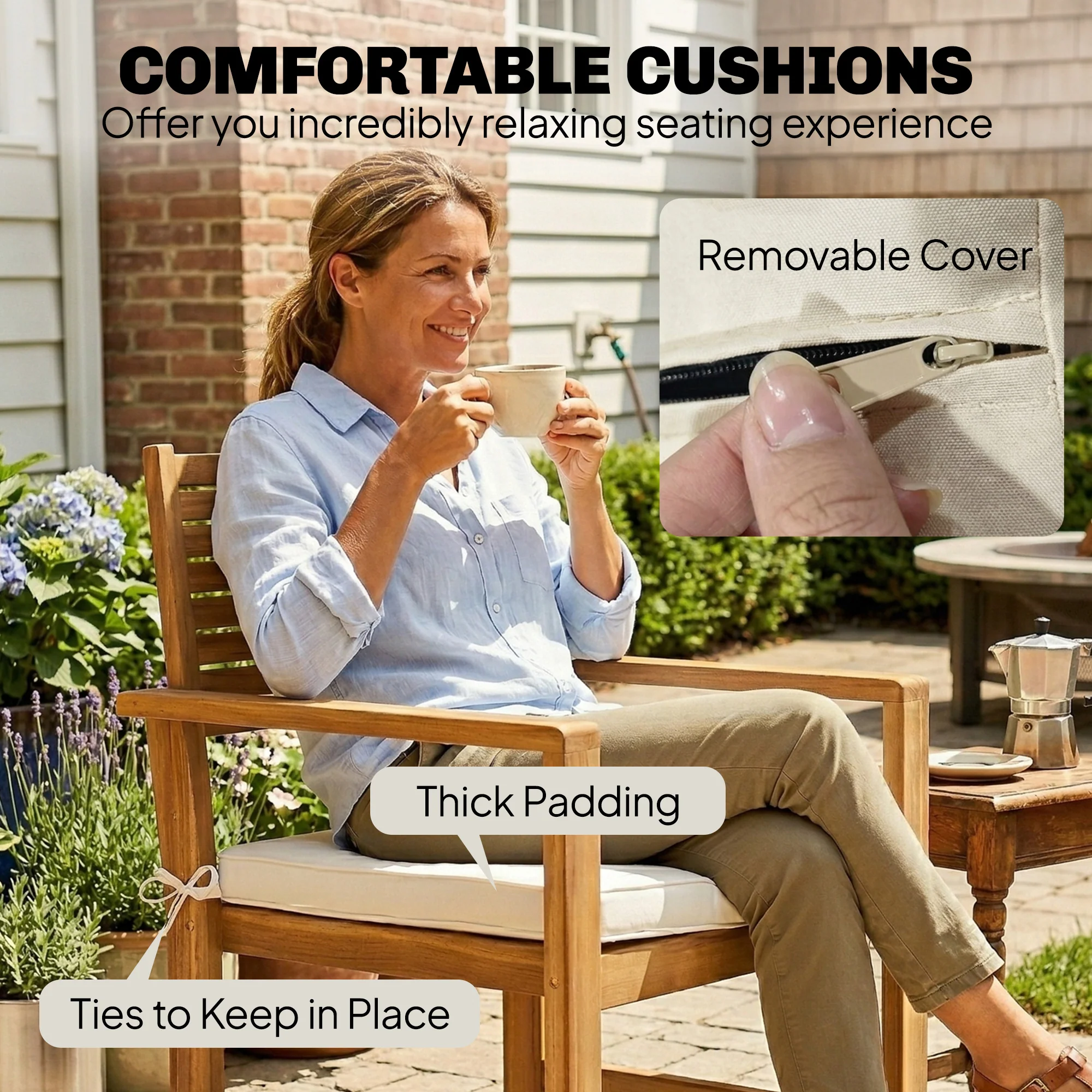 Outsunny 4 Seater Wooden Garden Furniture Set with Loveseat, Chairs, Table - Image 6