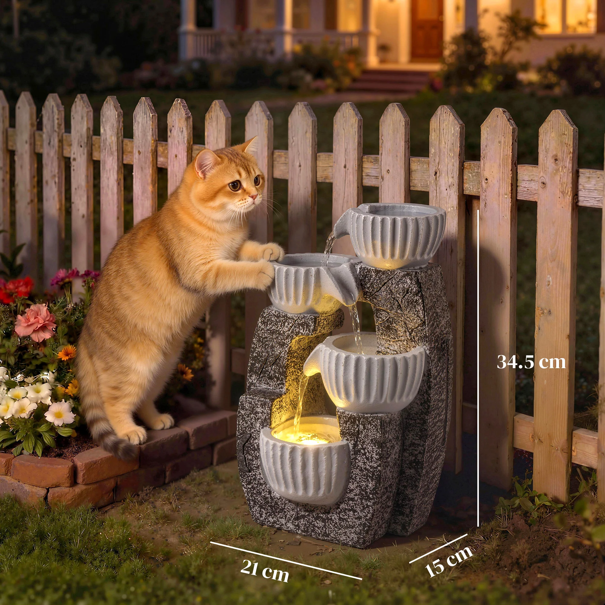 Outsunny 4-Tier Bowl Water Feature, Outdoor Water Fountain with LED Lights - Image 5
