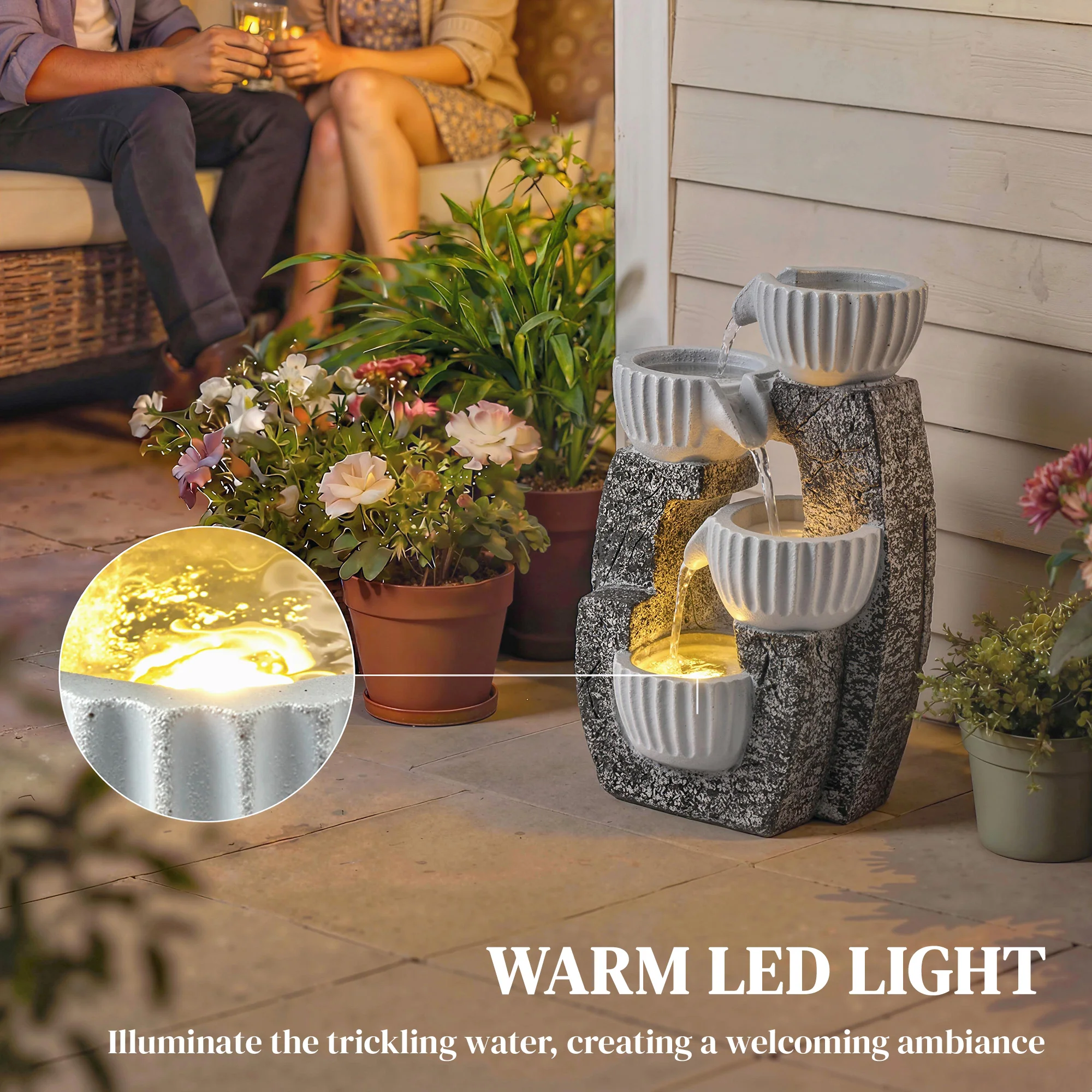 Outsunny 4-Tier Bowl Water Feature, Outdoor Water Fountain with LED Lights - Image 7