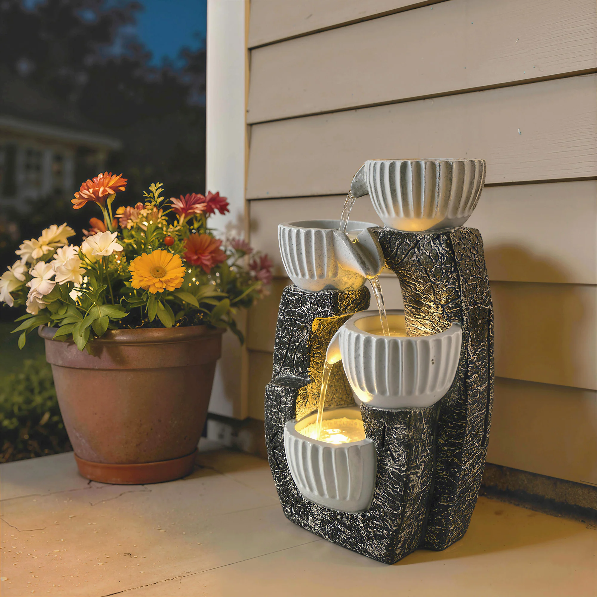 Outsunny 4-Tier Bowl Water Feature, Outdoor Water Fountain with LED Lights - Image 9